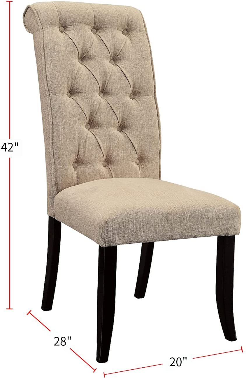 Contemporary Rustic Style Beige Fabric Upholstered Tufted Dining Chairs, Set of 2 - Perfect for Kitchen, Breakfast Nook & Farmhouse Dining Room Decor