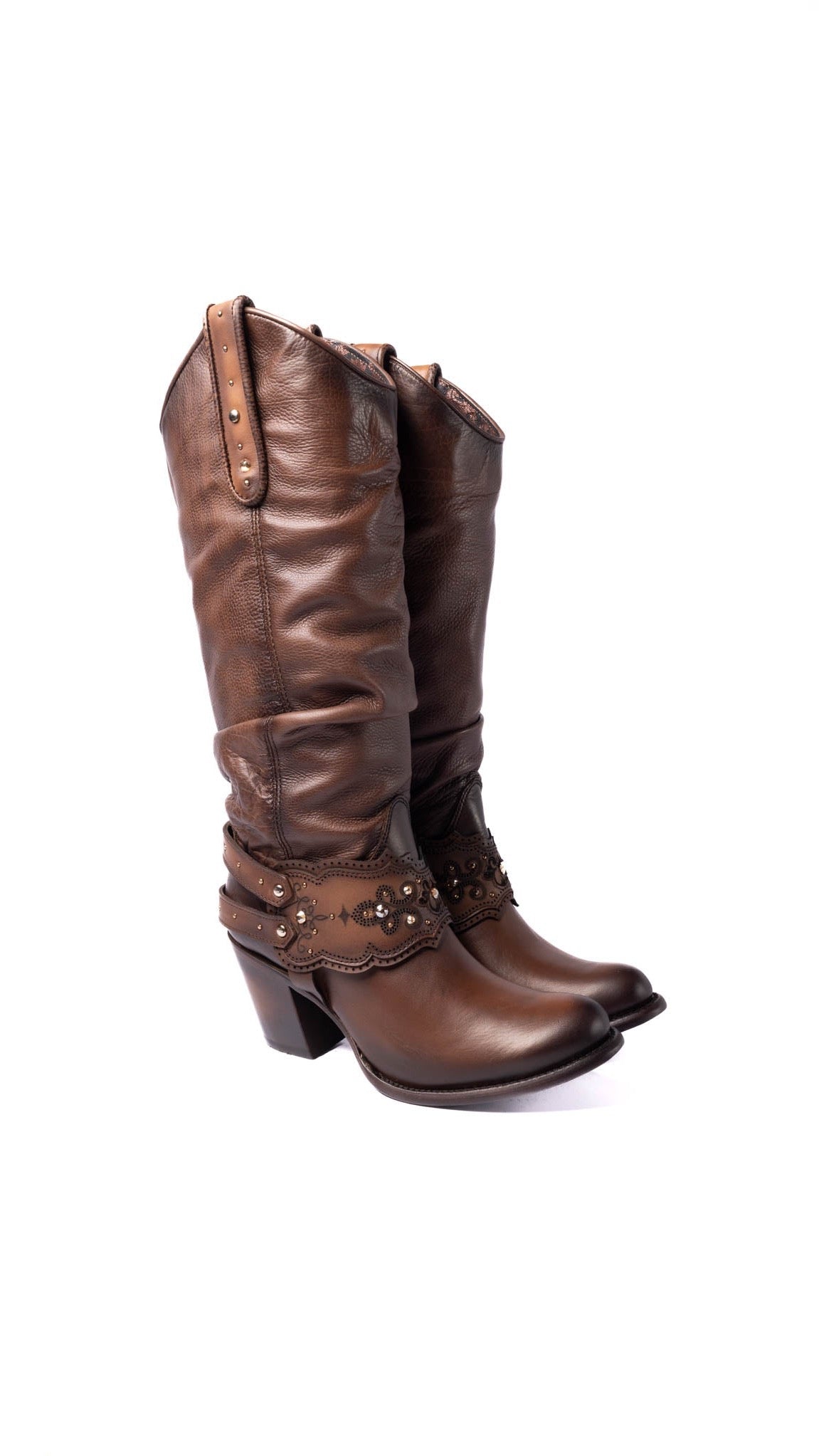 Women's Cuadra CU581 LD Moroni Moka Laser & Crystal Embellished Round Toe Boots - Perfect for Evening Parties, Date Nights & Special Occasions