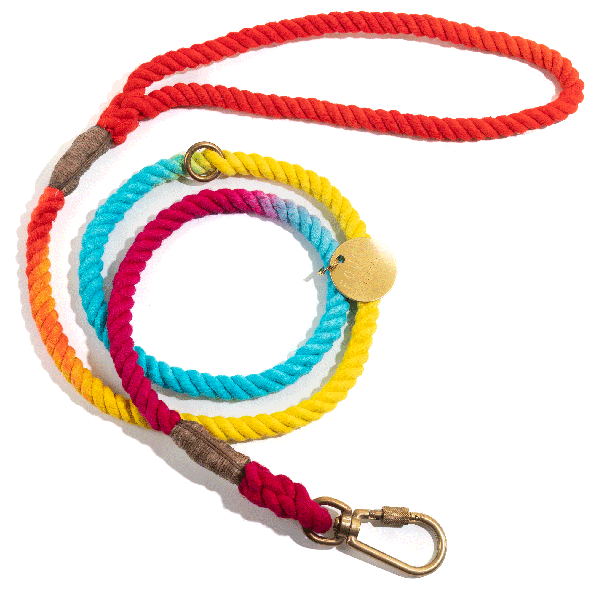 Found My Animal Standard Rope Dog Leash - Rainbow Color Reflective Pet Walking Lead for Medium & Large Dogs - Perfect for Daily Walks, Hiking & Outdoor Adventures