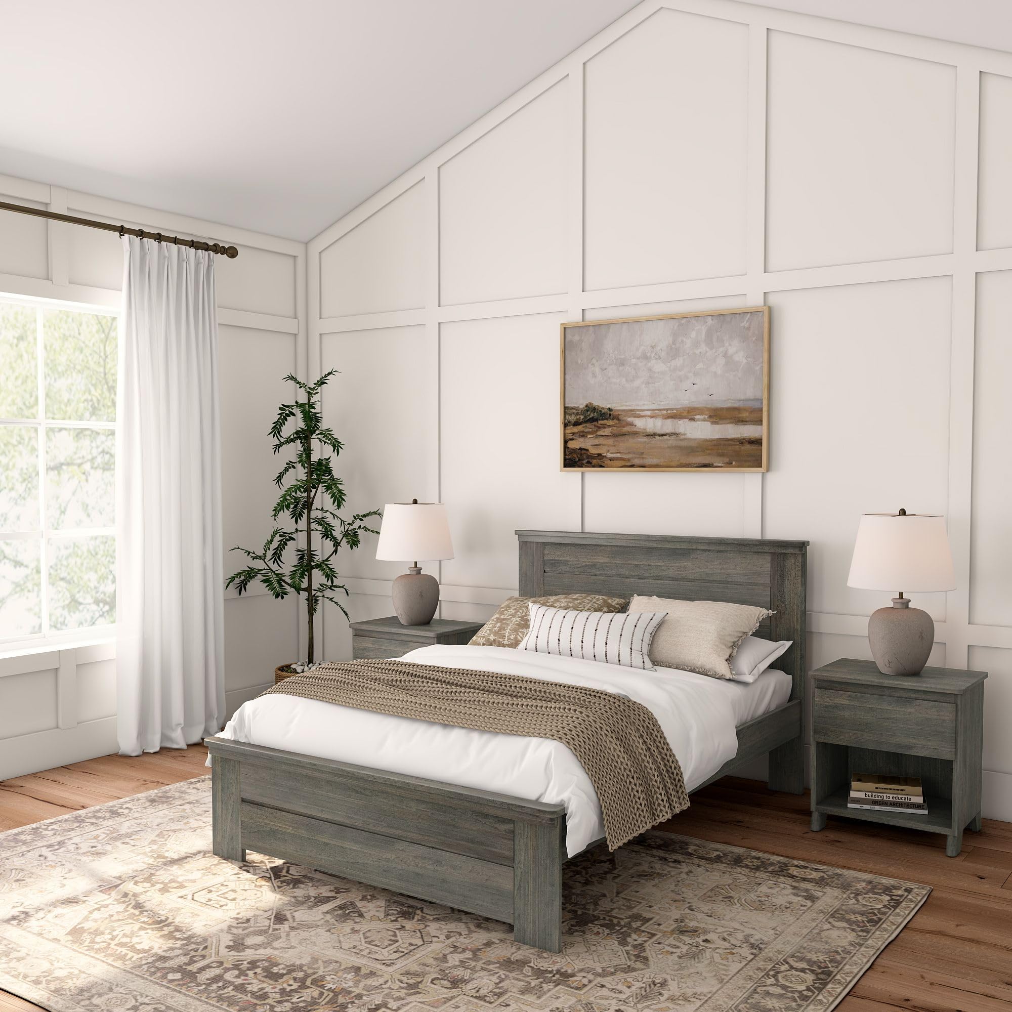 Plank+Beam Rustic Wood Full Bed Frame - Solid Wood Platform Bed with Headboard in Driftwood Finish | Perfect for Farmhouse, Cottage & Loft Style Bedrooms