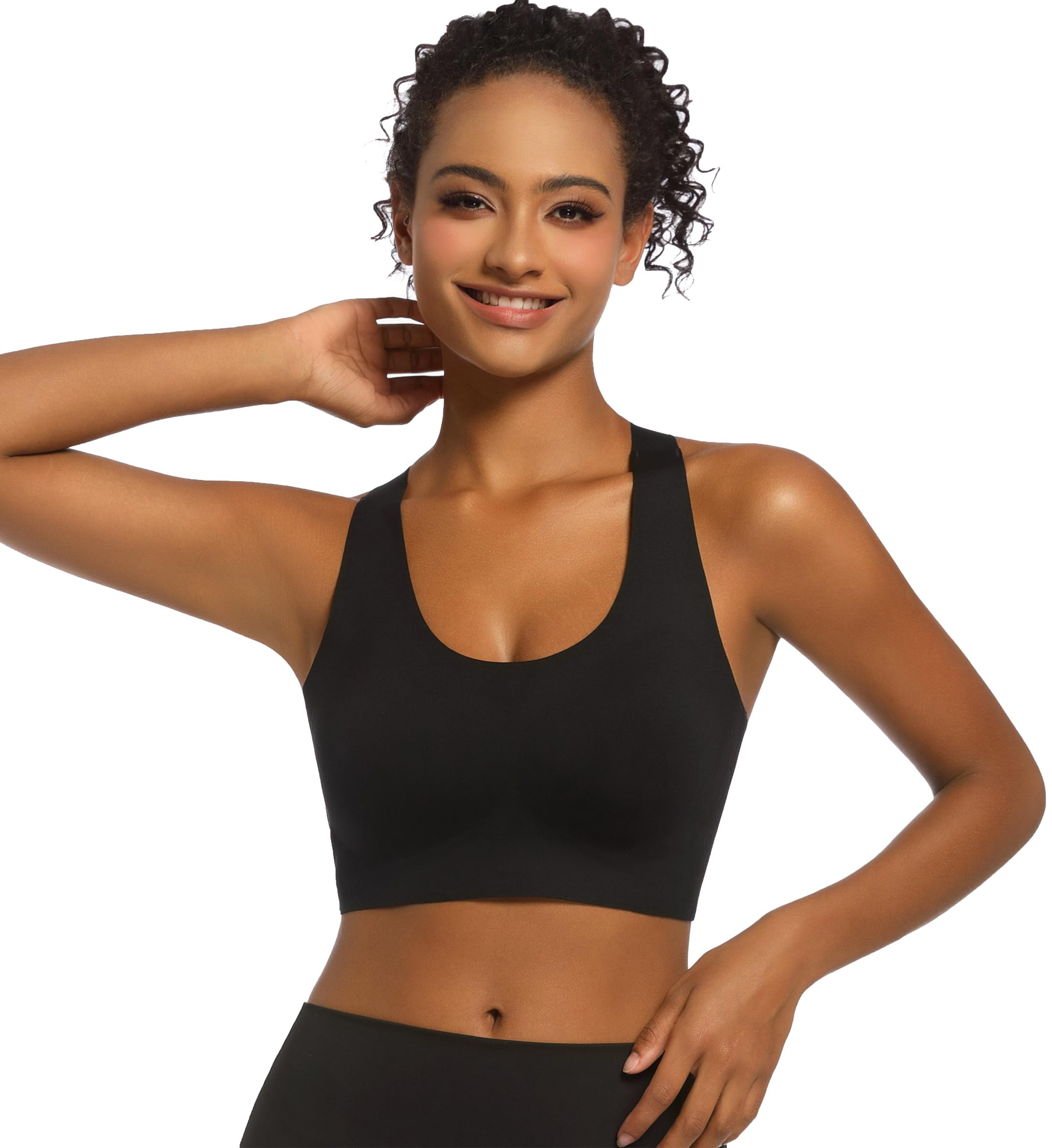 PRETTYWELL Women's Racerback Sports Bras - Wirefree Seamless Comfort with Non-Removable Padded Molded Cups for Yoga, Running & Everyday Wear