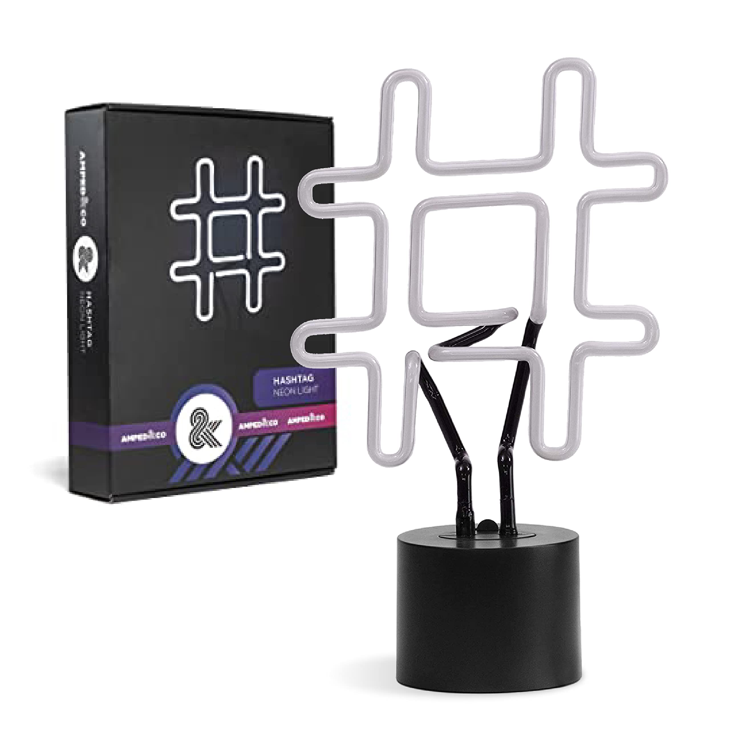 Amped & Co Large White Neon Hashtag Sign - 8x13 Inch Real LED Desk Light for Home Decor, Bedroom Wall Art, Bar & Office Lighting - Perfect for Instagrammable Room Decor & Party Backdrops