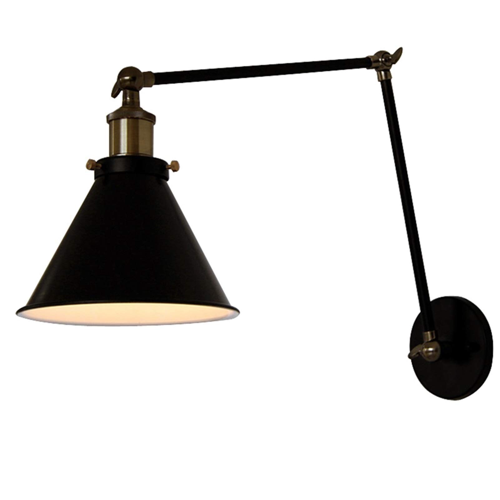 DZWYC Adjustable Swing Arm Wall Lamp - Retro Industrial Wall Light in Bronze & Black for Bedroom, Bedside, Reading - Wall Mount Sconce (Black) | Perfect for Home Office, Living Room, and Dorm Decor