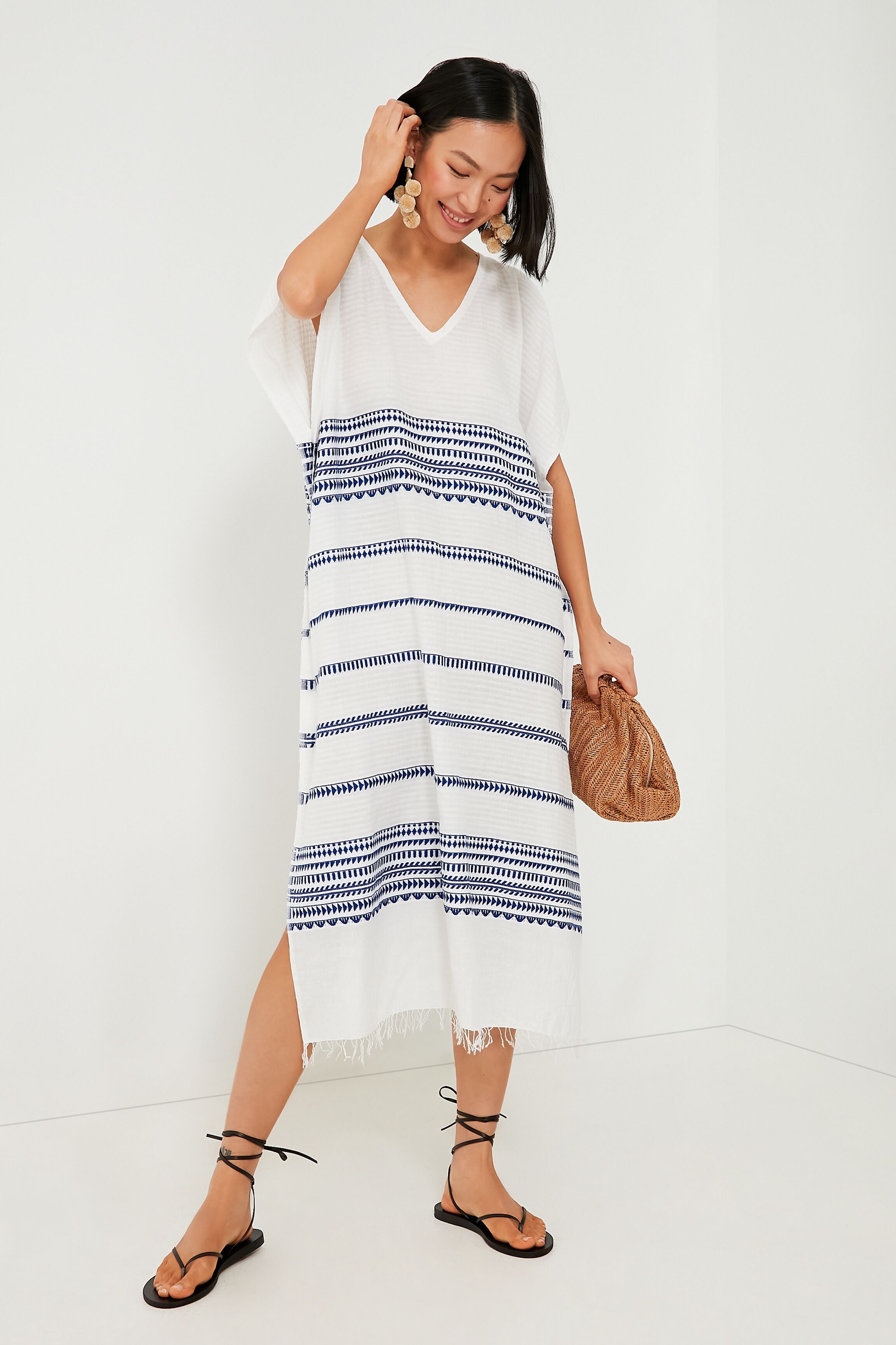 Blue Yani Classic Caftan Dress - Flowy Boho Maxi Dress for Women | Beach Cover Up, Poolside Lounge, Summer Vacation Outfit
