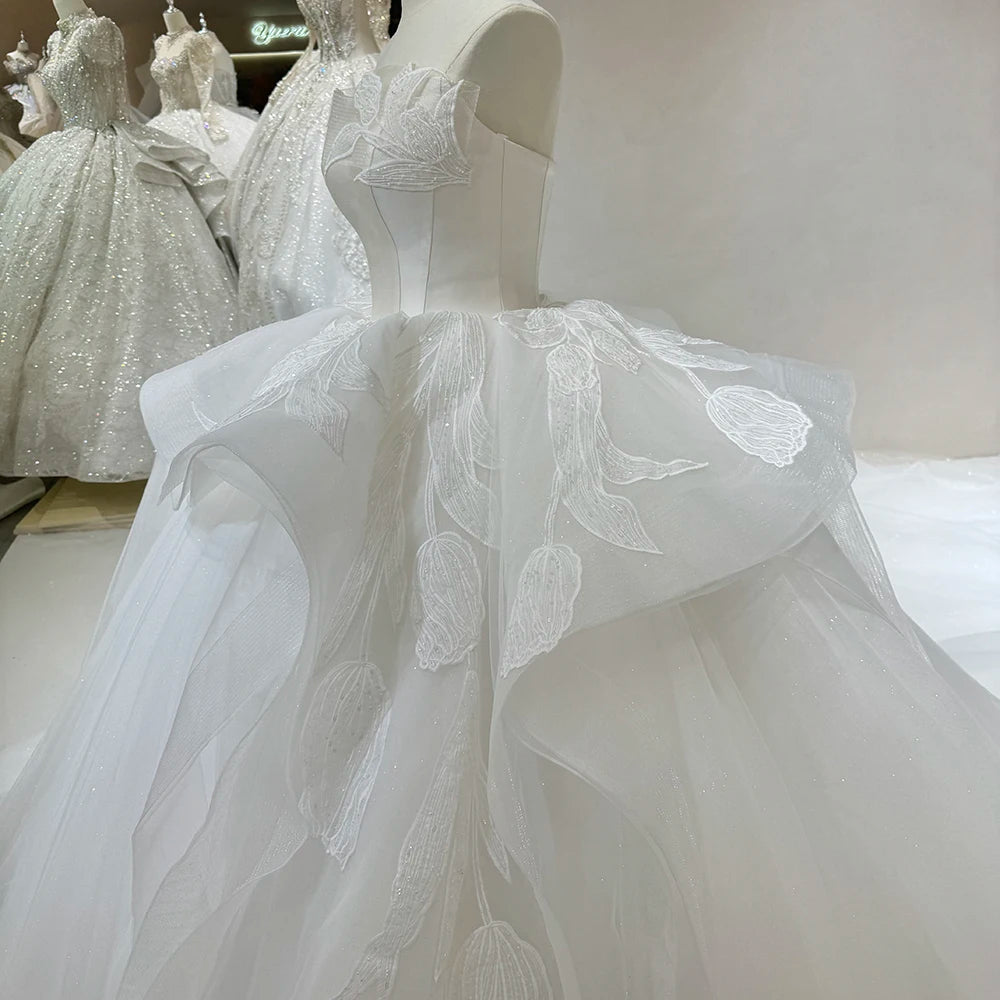 Ivory Glitter Strapless Princess Wedding Dress - Sleeveless Bridal Ball Gown for Bride, Prom, Quinceañera & Formal Events