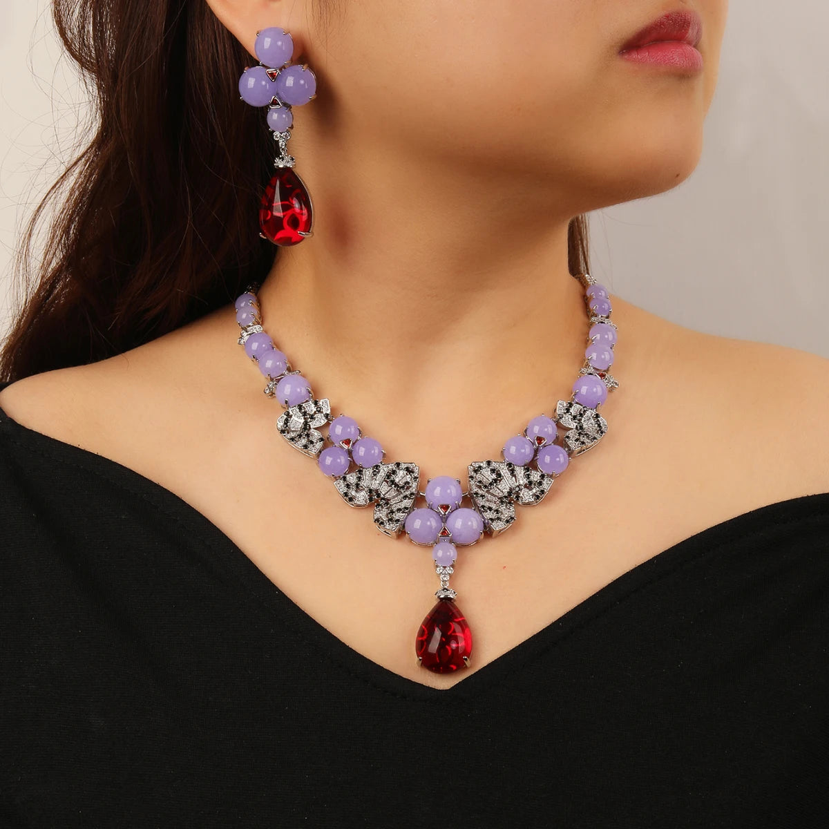 Elegant Cubic Zirconia & Chalcedony Necklace Set for Women - Wedding Jewelry, Party Accessories, Anniversary Gift - Perfect for Bridal Shower, Evening Events & Special Occasions