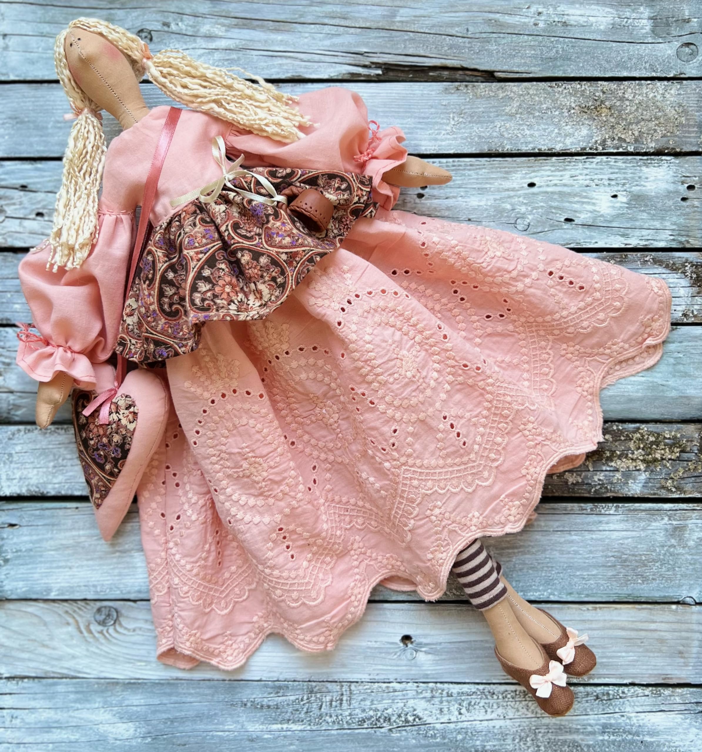 Handmade Boho Coffee Tilda Rag Doll - Cute Textile Kitchen Decor, Angel Home Accent, Unique Gift for Coffee Lovers & Mothers | Perfect for Farmhouse Kitchens, Coffee Shops & Nursery Decor