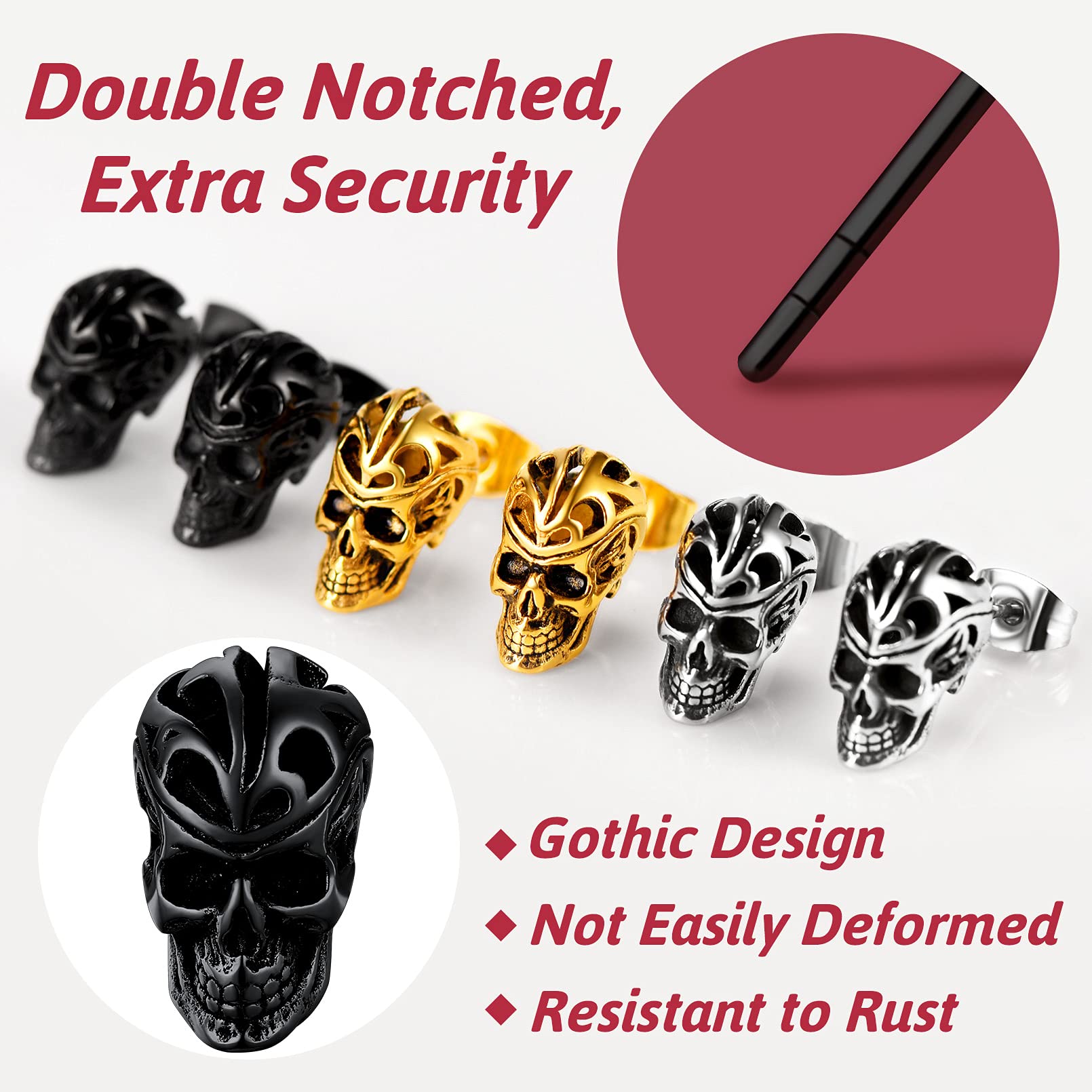 FaithHeart Skull Hoop Earrings for Men & Women - Silver/Black/Gold Stainless Steel Huggie Earrings - Lightweight Hypoallergenic Jewelry for Sensitive Ears - Perfect for Punk, Gothic & Everyday Wear
