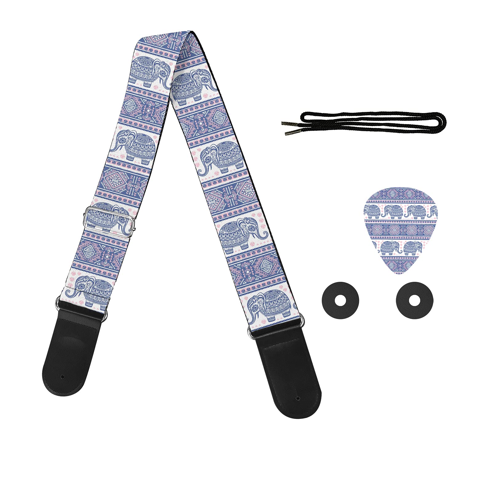 Hawaiian Starfish Conch Beach Print Guitar Strap & Picks Set for Acoustic Electric Bass Guitars - Tropical Music Accessories for Beach Performances & Summer Concerts