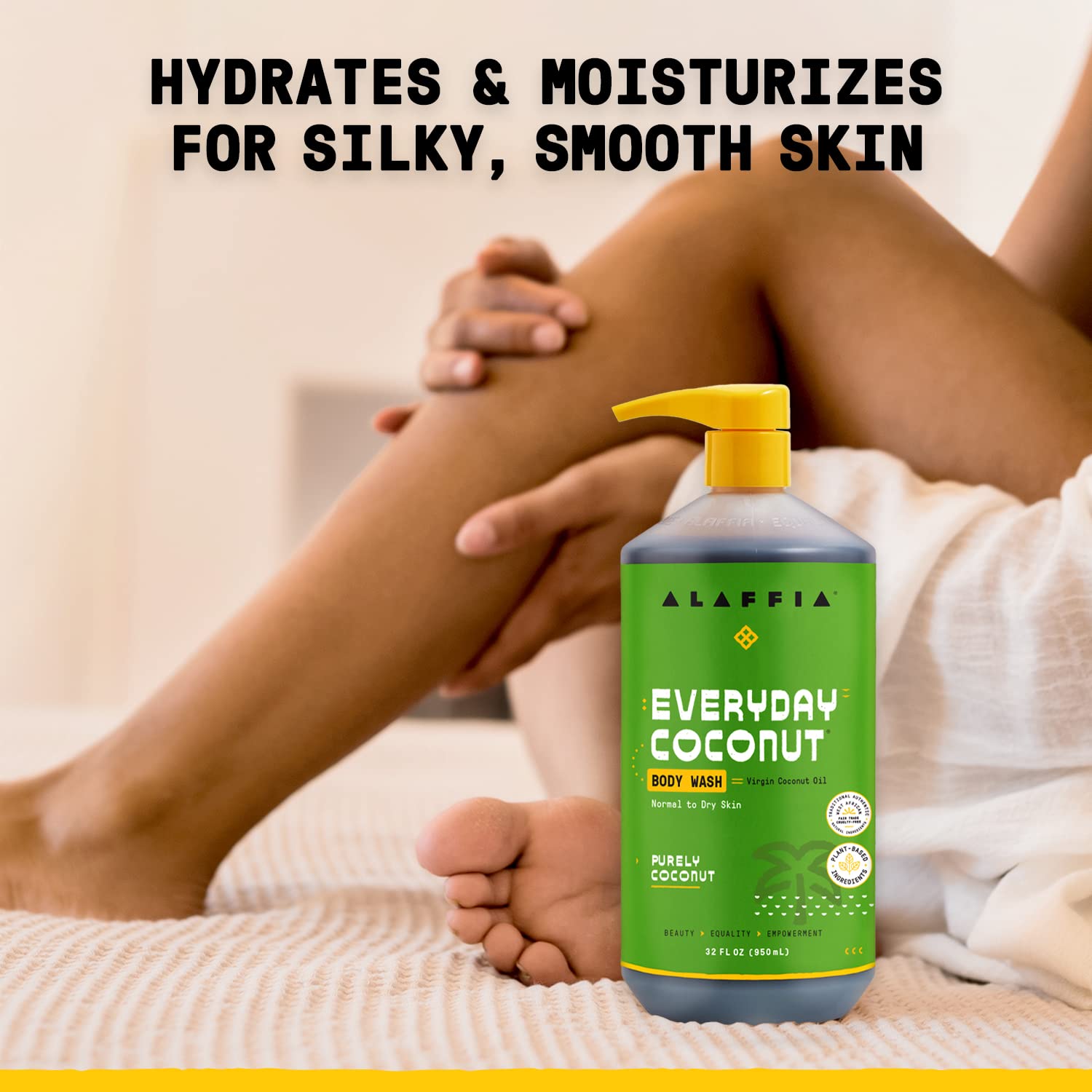 Alaffia Sensitive Skin Body Wash - Natural Coconut Body Wash for Men & Women with Plant-Based Ingredients, Coconut Oil, Coffee & Vitamin E - 32 Fl Oz - Perfect for Daily Hydration & Gentle Cleansing for Dry & Sensitive Skin