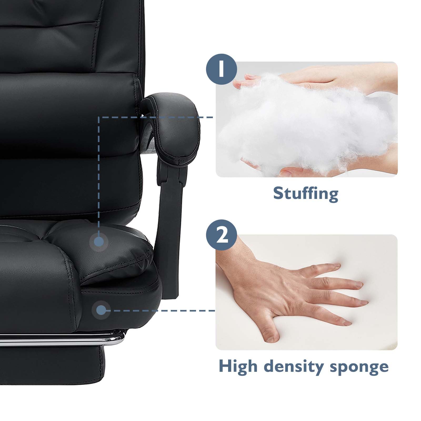 Premium Executive Office Chair with Massage & Reclining - Ergonomic High Back Computer Desk Chair with Adjustable Footrest - Soft Leather Home Office Chair (Black) - Perfect for Long Work Hours & Home Office Comfort