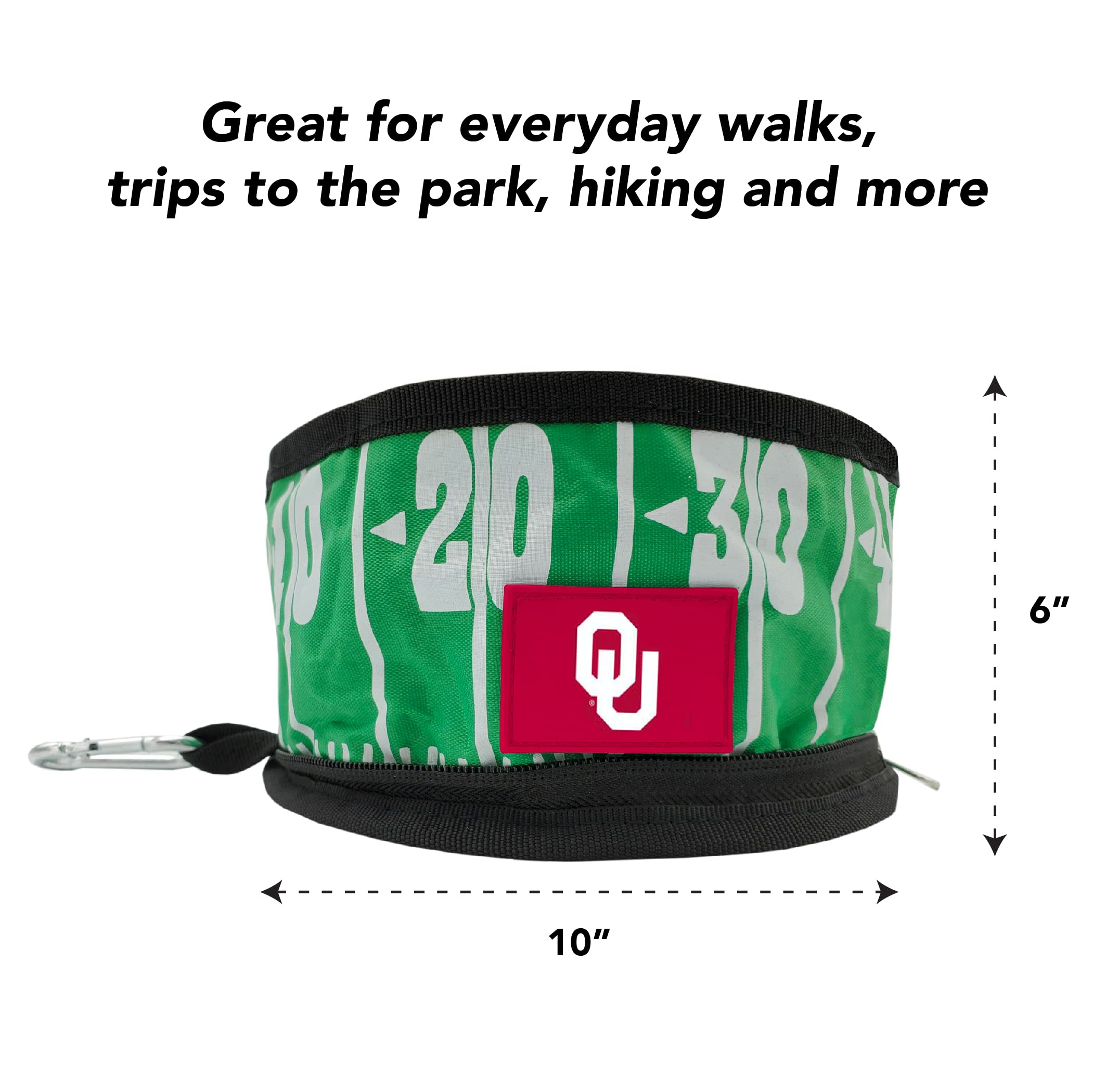NCAA Oklahoma Sooners Collapsible Dog Travel Bowl - Portable Leak-Proof Pet Food & Water Bowl for Dogs & Cats | Football Field Design | Perfect for Camping, Hiking & Road Trips