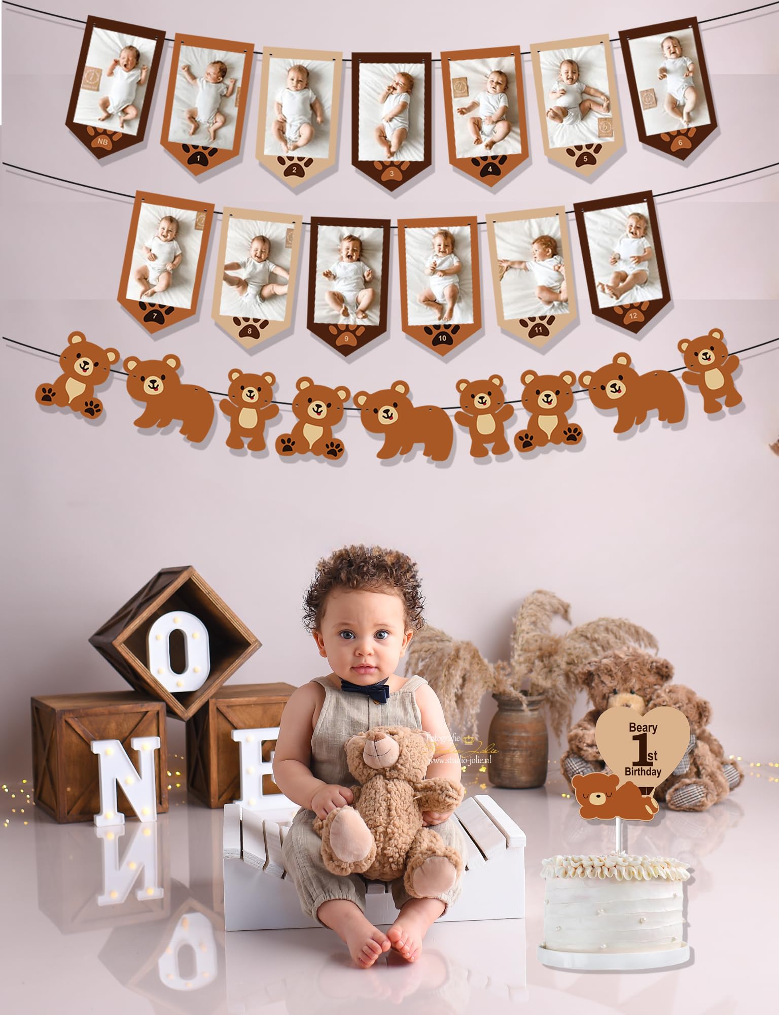 My Beary 1st Birthday Cake Topper & Photo Banner - Teddy Bear Themed Party Decorations for Baby's First Birthday - Perfect for Cake Decor, Photo Backdrops & Milestone Celebrations