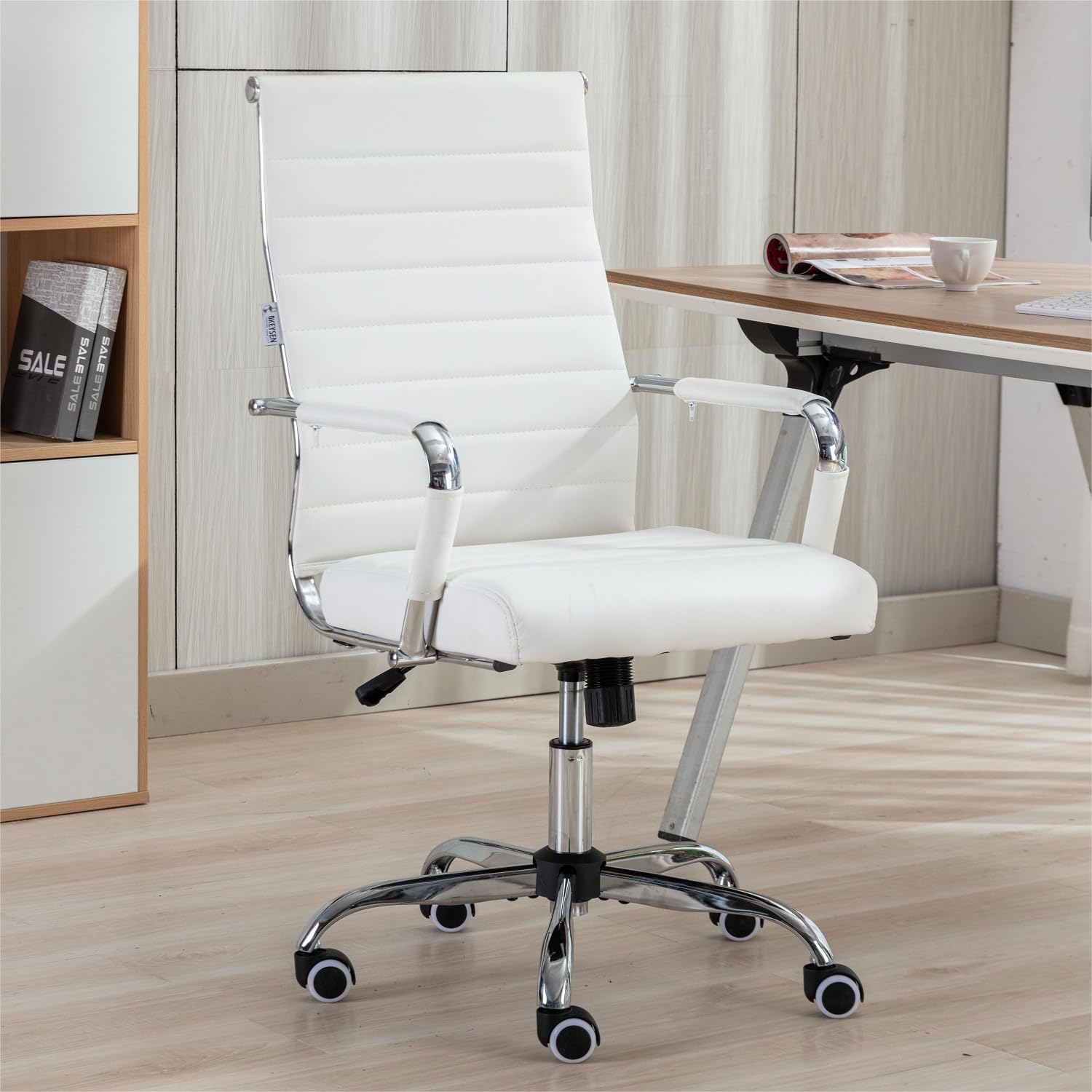 Okeysen Ergonomic Office Desk Chair - Modern PU Leather High Back Executive Swivel Rolling Chair with Ribbed Design for Home Office & Conference Room | Comfortable Workstation Seating for Long Hours