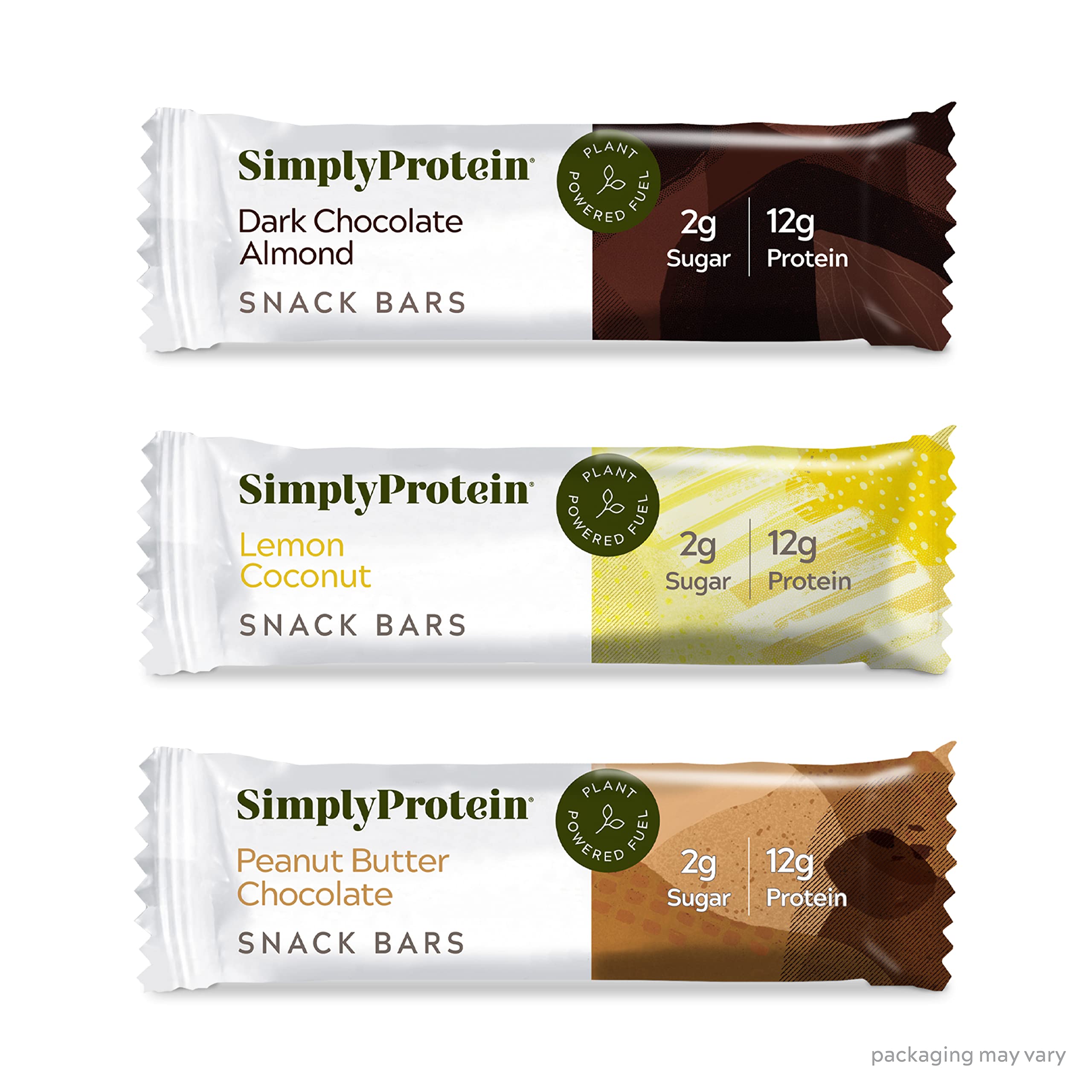 Simply Protein Vegan Protein Bars Variety Pack - 3 Delicious Flavors (12 Bars, 3 Boxes) | Plant-Based High Protein Snacks with 13g Protein, 2g Sugar & 7g Fiber | Gluten Free, Non-GMO, Kosher Certified | Perfect for Gym, Hiking & Healthy On-the-Go Snacking