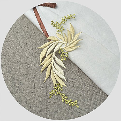 Handmade Applique Embroidered Iron Leaf Flowers (Champagne) - 1 Pair - Elegant Home Decor for Wall, Wedding, Party & DIY Crafts