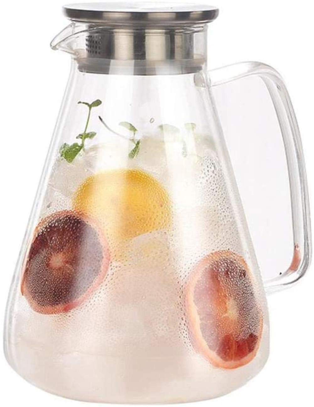 Premium Borosilicate Glass Teapot & Pitcher with Lid - 2000ml Heat-Resistant Carafe for Tea, Coffee, Juice & Wine | Iced Handle Design for Hot/Cold Beverages | Perfect for Home, Office & Restaurant Use