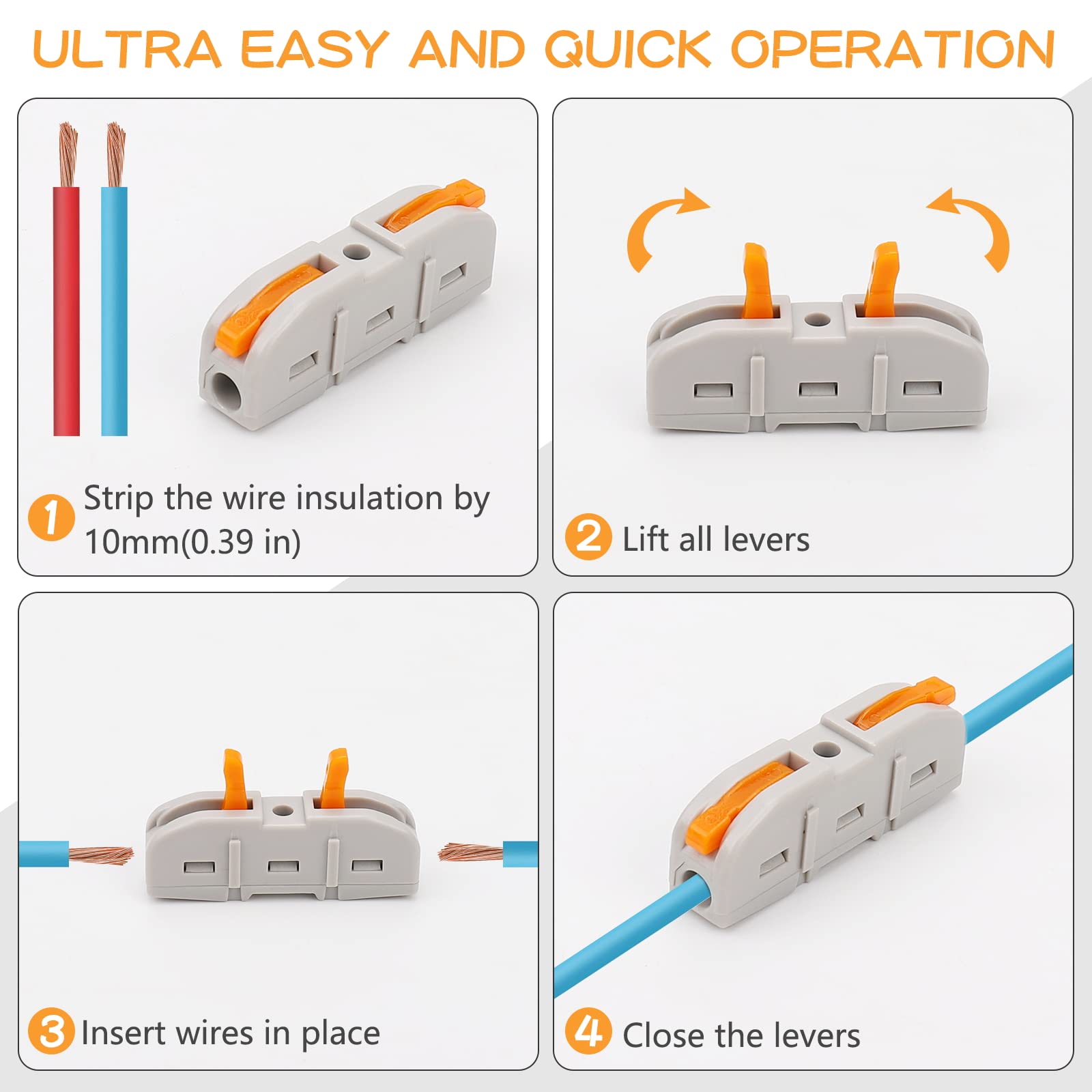 20Pcs 1 Conductor Compact Wire Connectors - Quick Splice Terminal Block for 28-12 AWG Wires - Lever Nut Inline Circuit Connectors for Home Electrical & DIY Projects