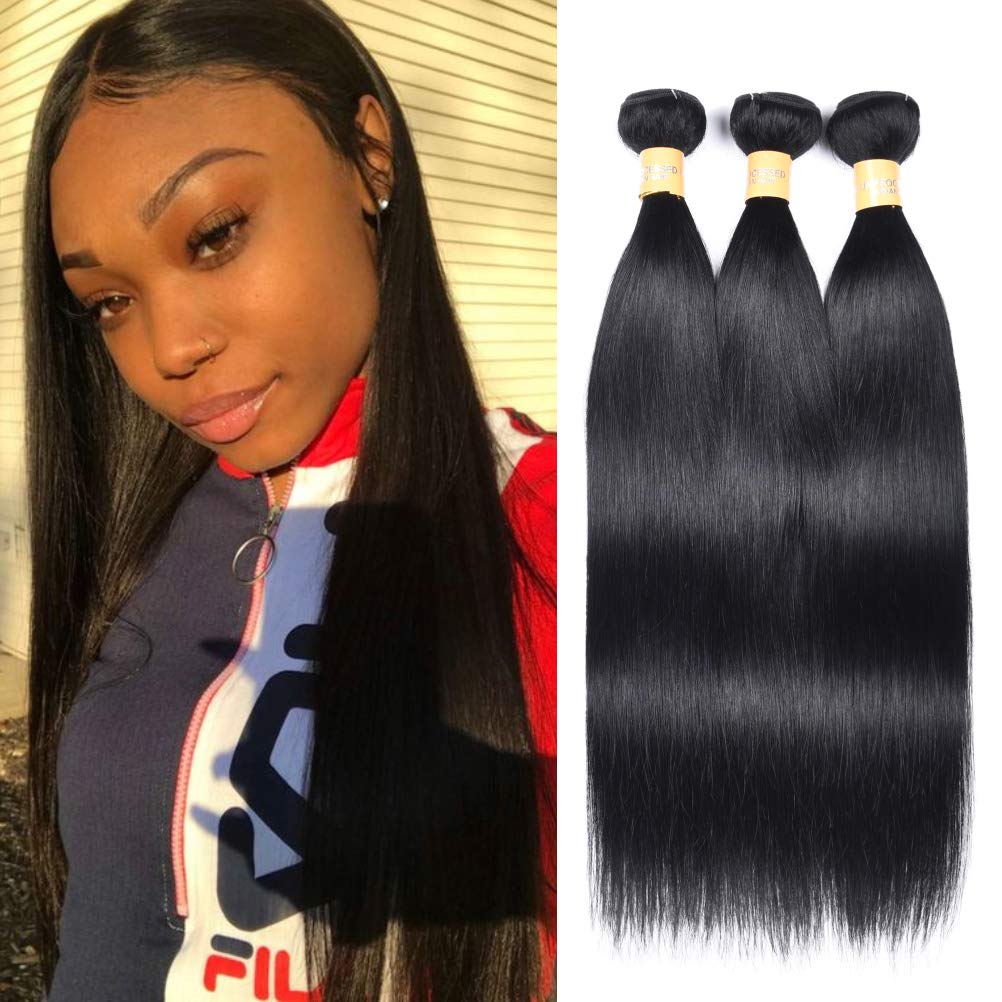 WOME 3-Pack Peruvian Silky Straight Virgin Human Hair Bundles | Unprocessed 100% Human Hair Weaves | 14