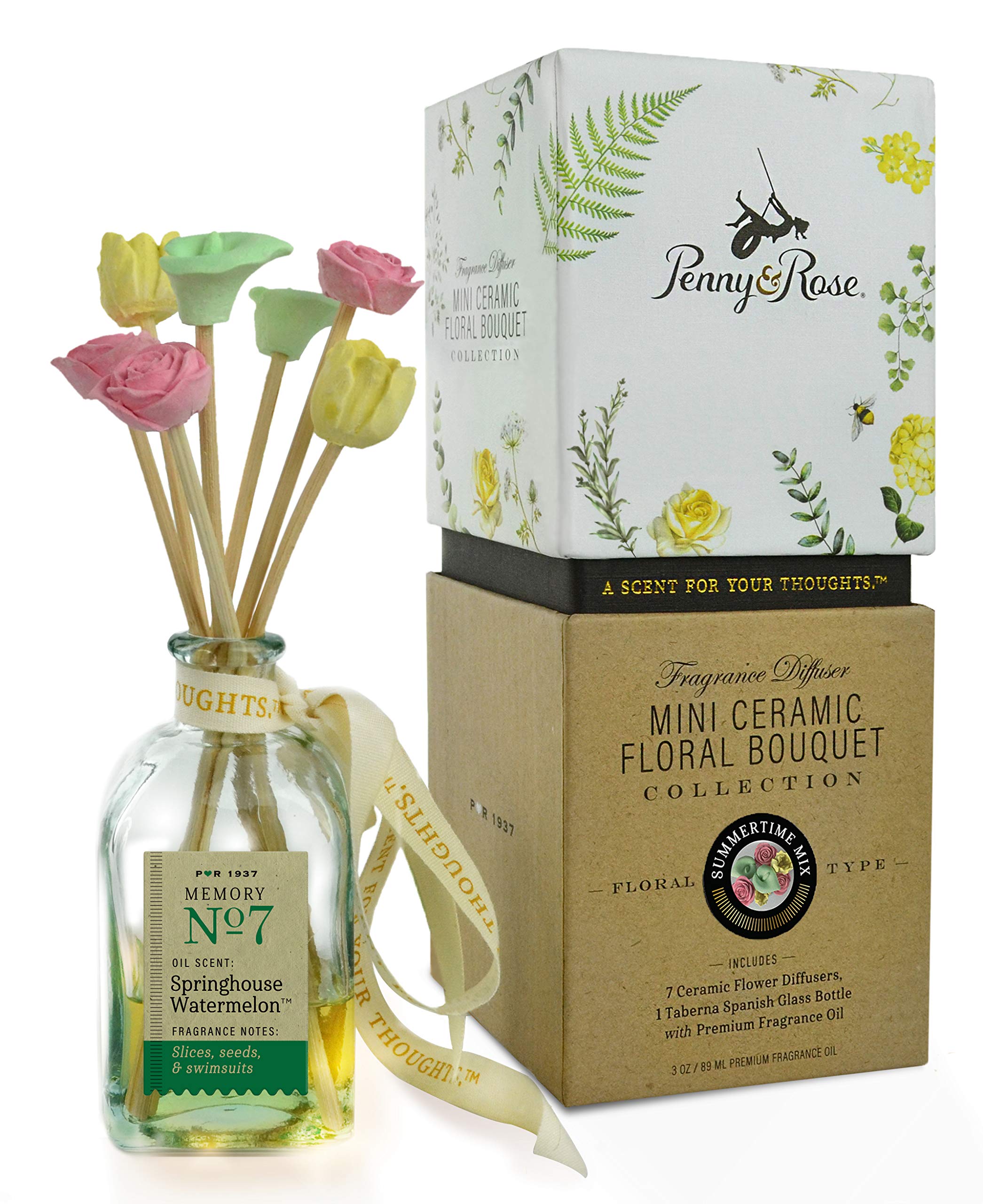Penny & Rose Ceramic Summer Essential Oil Diffuser with Springhouse Watermelon Scent - Perfect for Home, Office, and Spa Relaxation