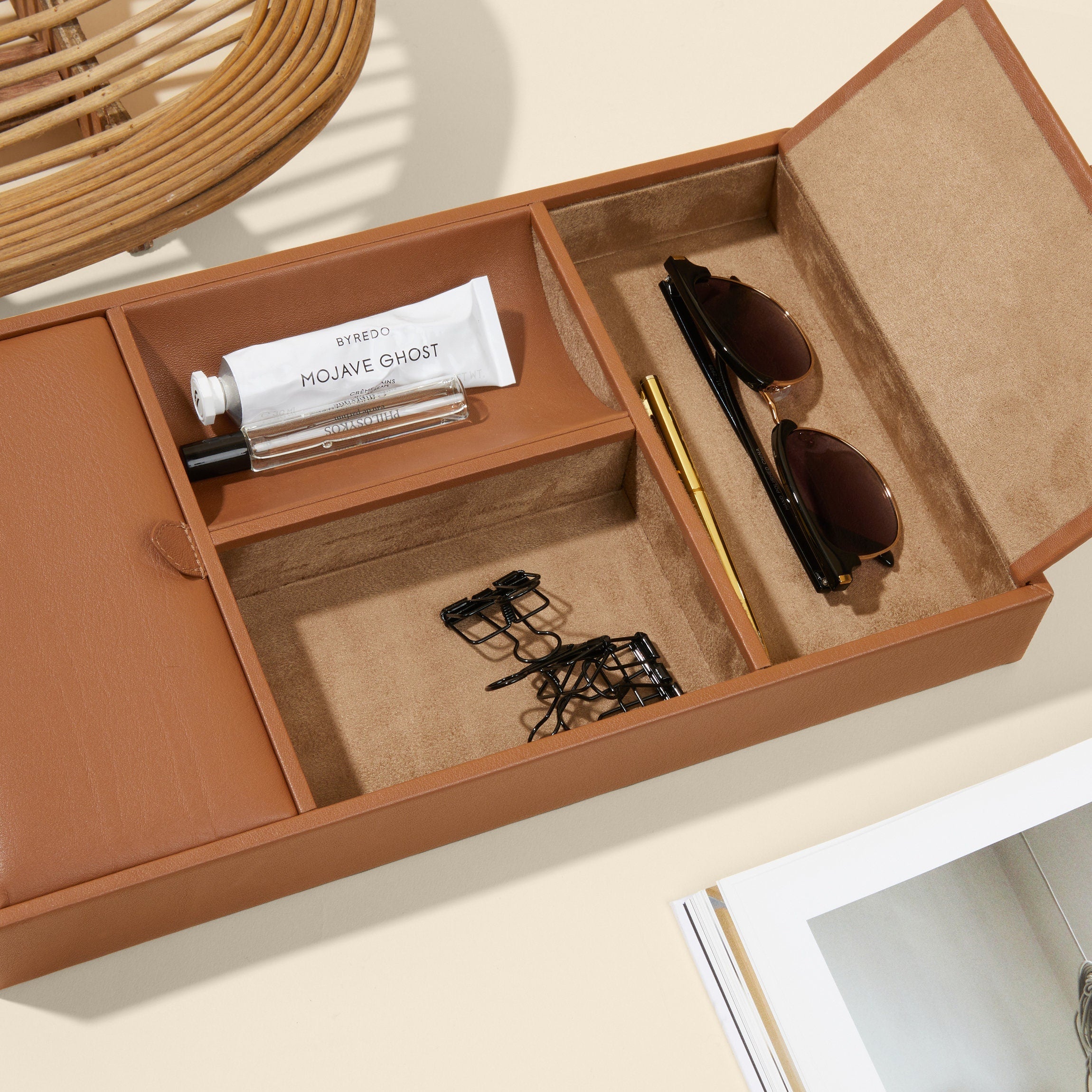 Premium Cognac Valet Tray - Luxury Leather Organizer for Keys, Wallet & Watch - Perfect for Home, Office & Travel Accessories Storage