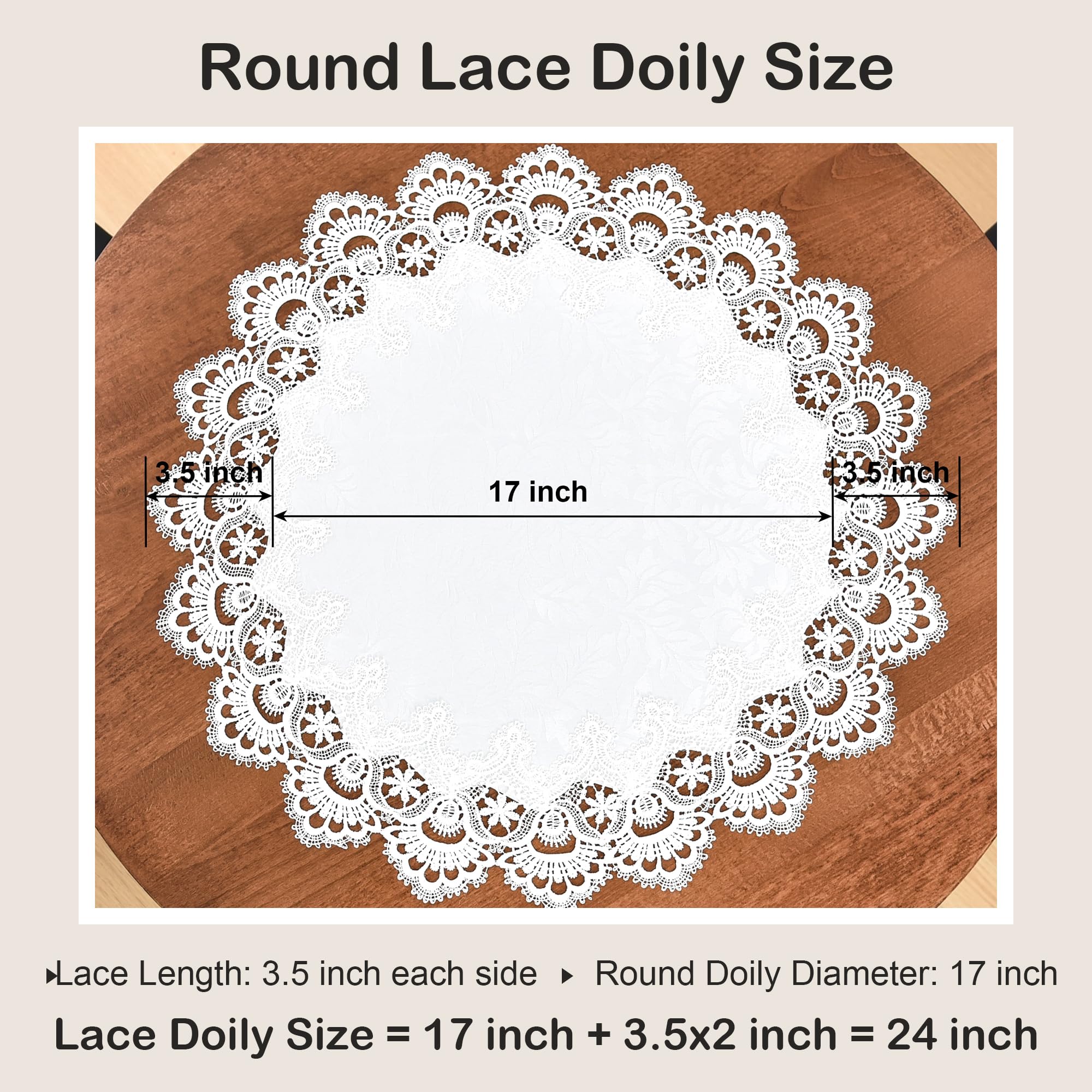 Elegant White Lace Jacquard Round Doily Tablecloth - 24 Inch Decorative Table Topper for Dining Room, Coffee Table, Dresser & Centerpiece - Perfect for Weddings, Tea Parties & Home Decor