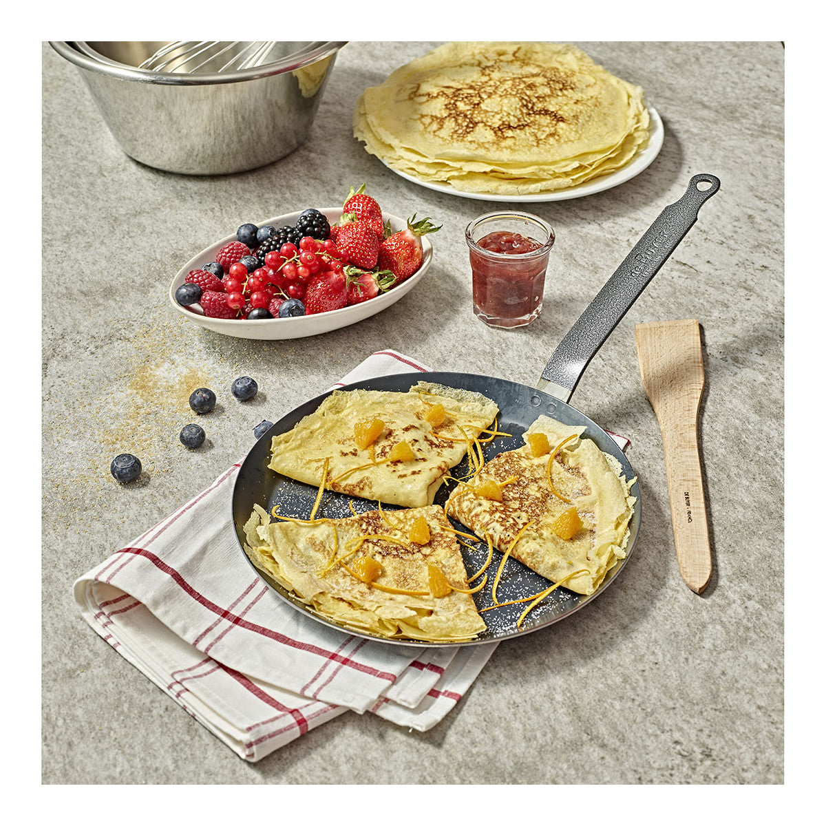 De Buyer Force Plus Blue 9.5 Inch Professional Crepe Pan - Nonstick Carbon Steel French Pancake Maker for Perfect Crepes, Tortillas & More - Ideal for Home Cooking & Restaurant Use