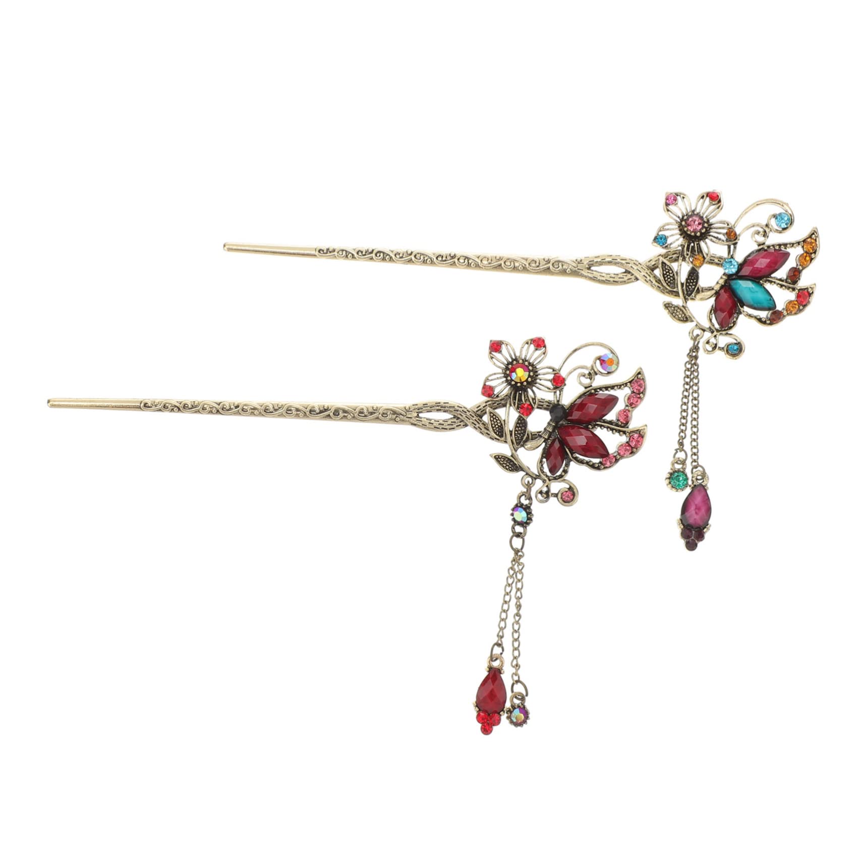 LALAFINA 2pcs Vintage Butterfly Hairpins with Tassel - Chinese Floral Hair Sticks for Women, Wedding Hair Accessories, Bridal Headpiece, Boho Hair Barrettes - Perfect for Weddings, Parties, and Special Occasions