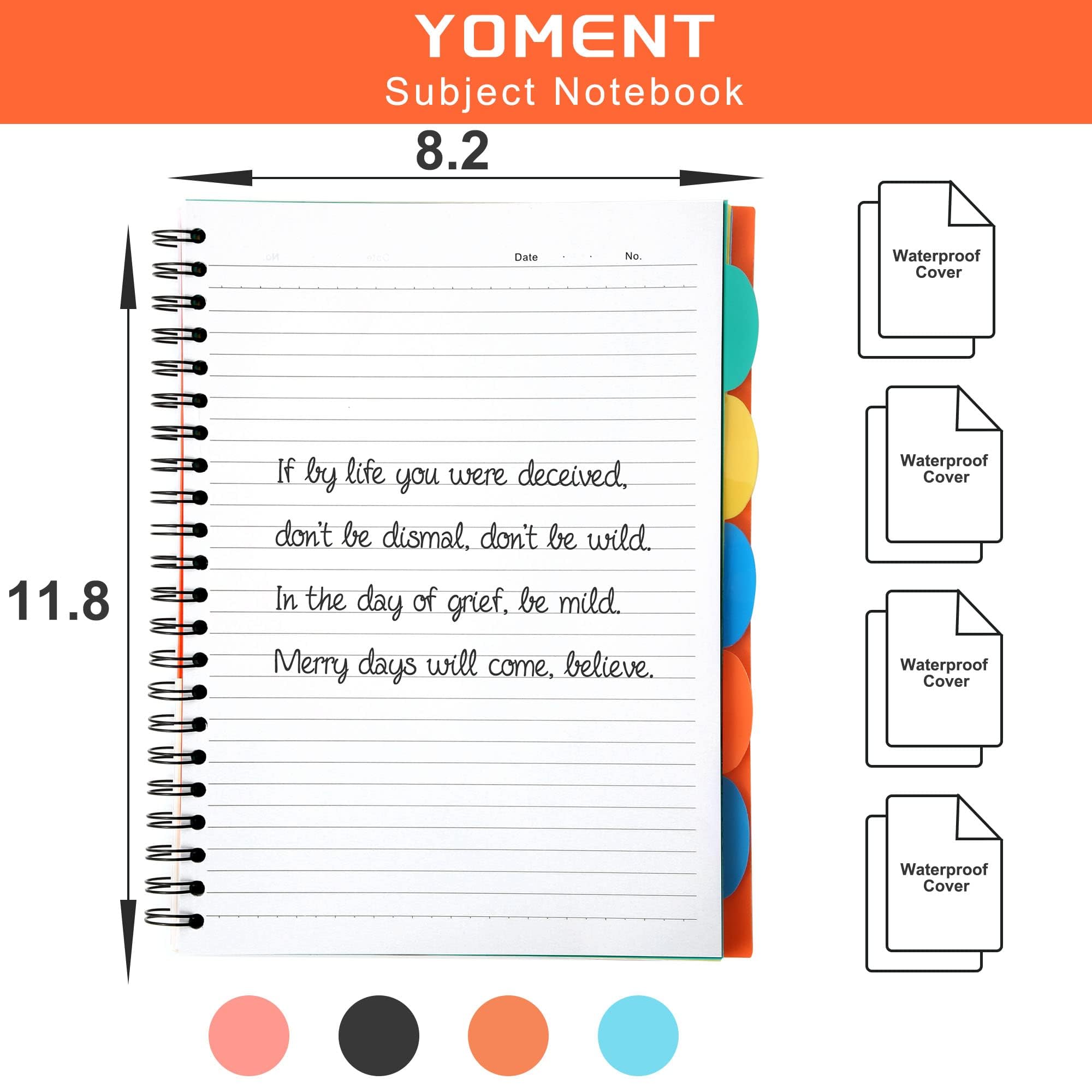 Yoment 5 Subject Spiral Notebook 8.5