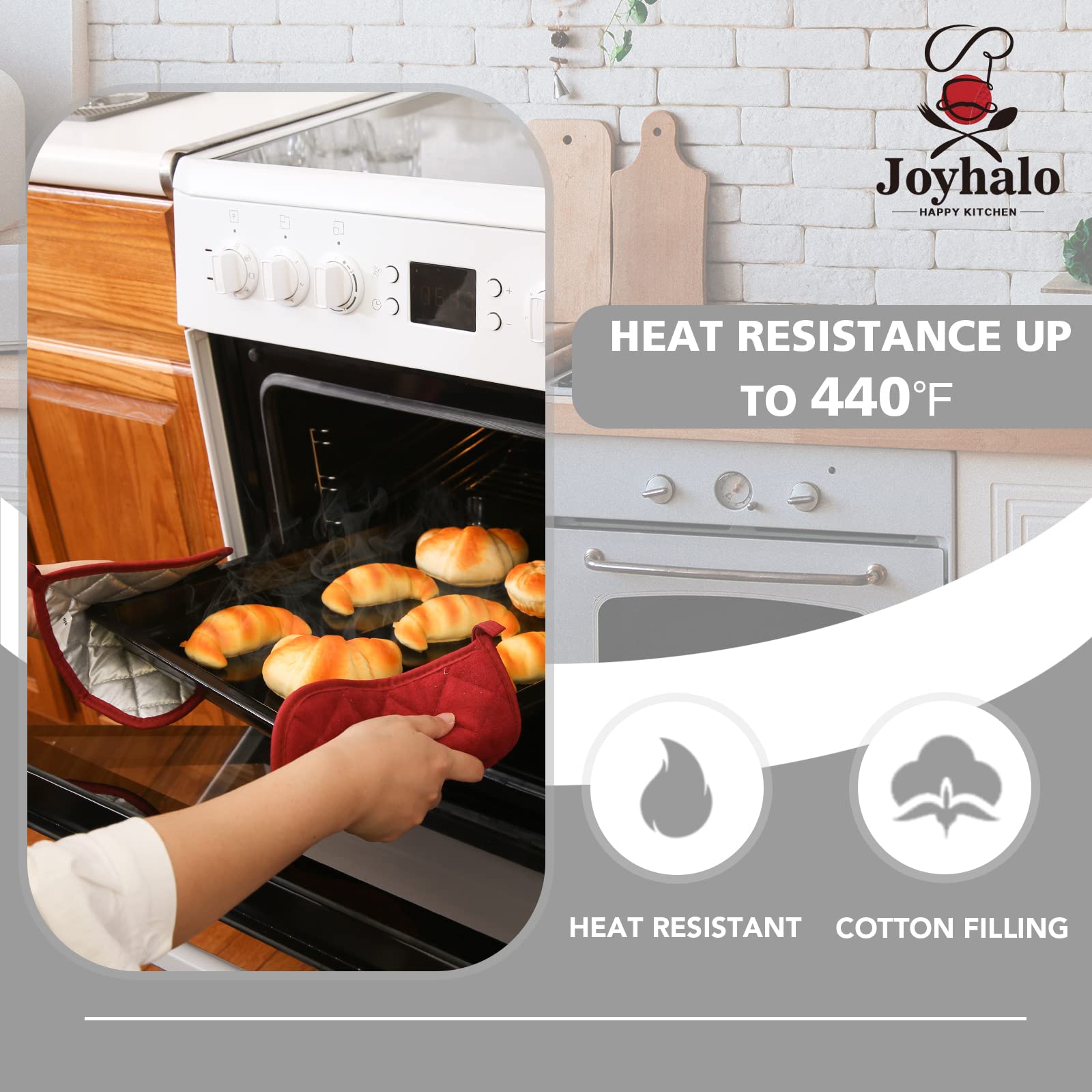 Joyhalo 6 Pack Heat Resistant Kitchen Pot Holders - Terry Cloth Oven Mitts for Cooking, Baking & Grilling - Perfect for Hot Pans, Baking Trays & BBQ Use
