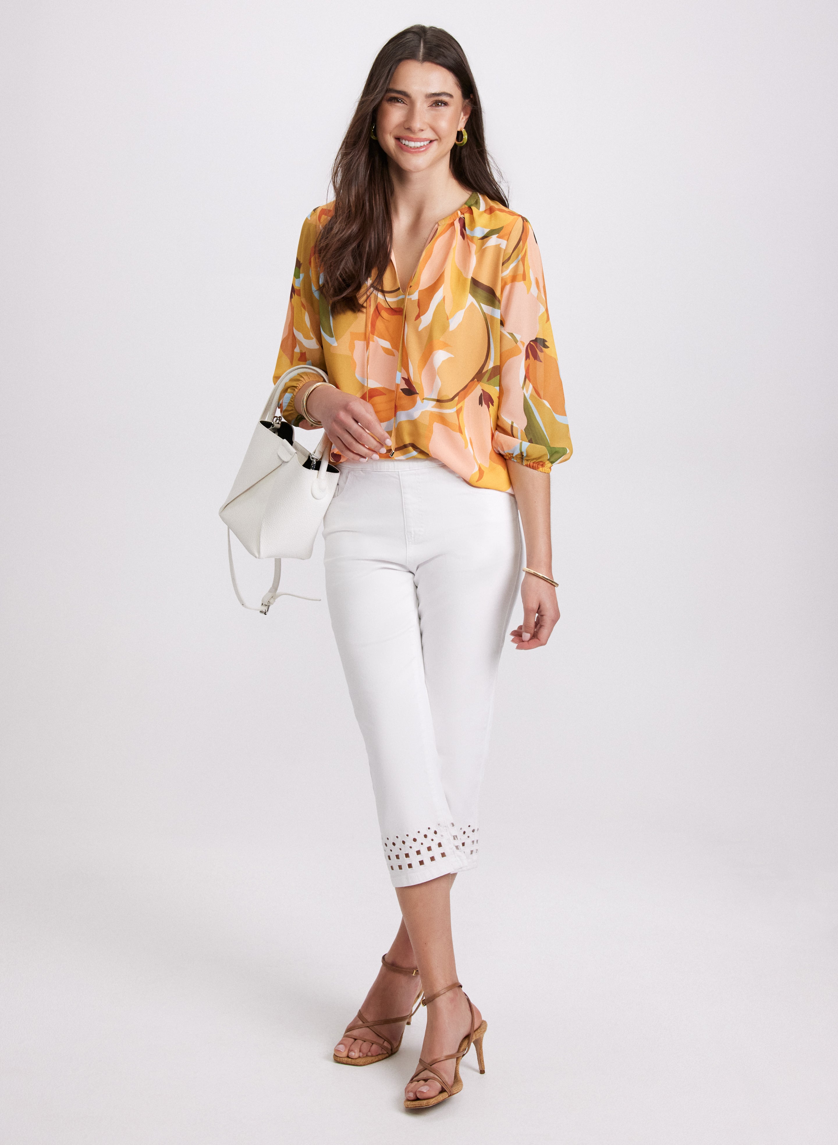 Floral Split Neck Blouse for Women - Elegant Floral Print Tops for Spring & Summer - Perfect for Office, Date Night & Casual Outings
