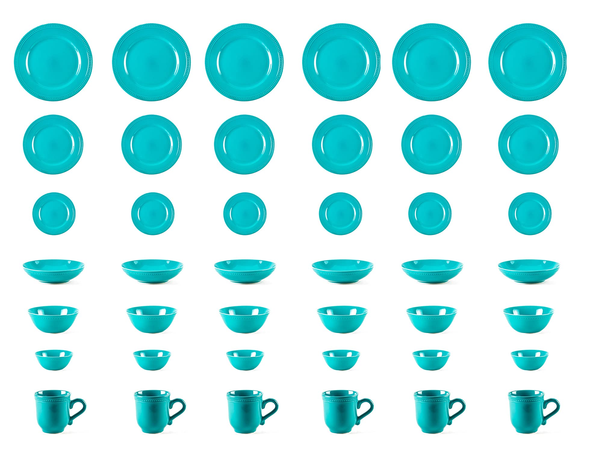Premium Pearl Dots Stoneware Dinnerware Set - 42 Piece Turquoise Dinner Plates, Bowls & Mugs - Elegant & Durable Ceramic Tableware for Everyday Dining, Entertaining & Restaurant Use