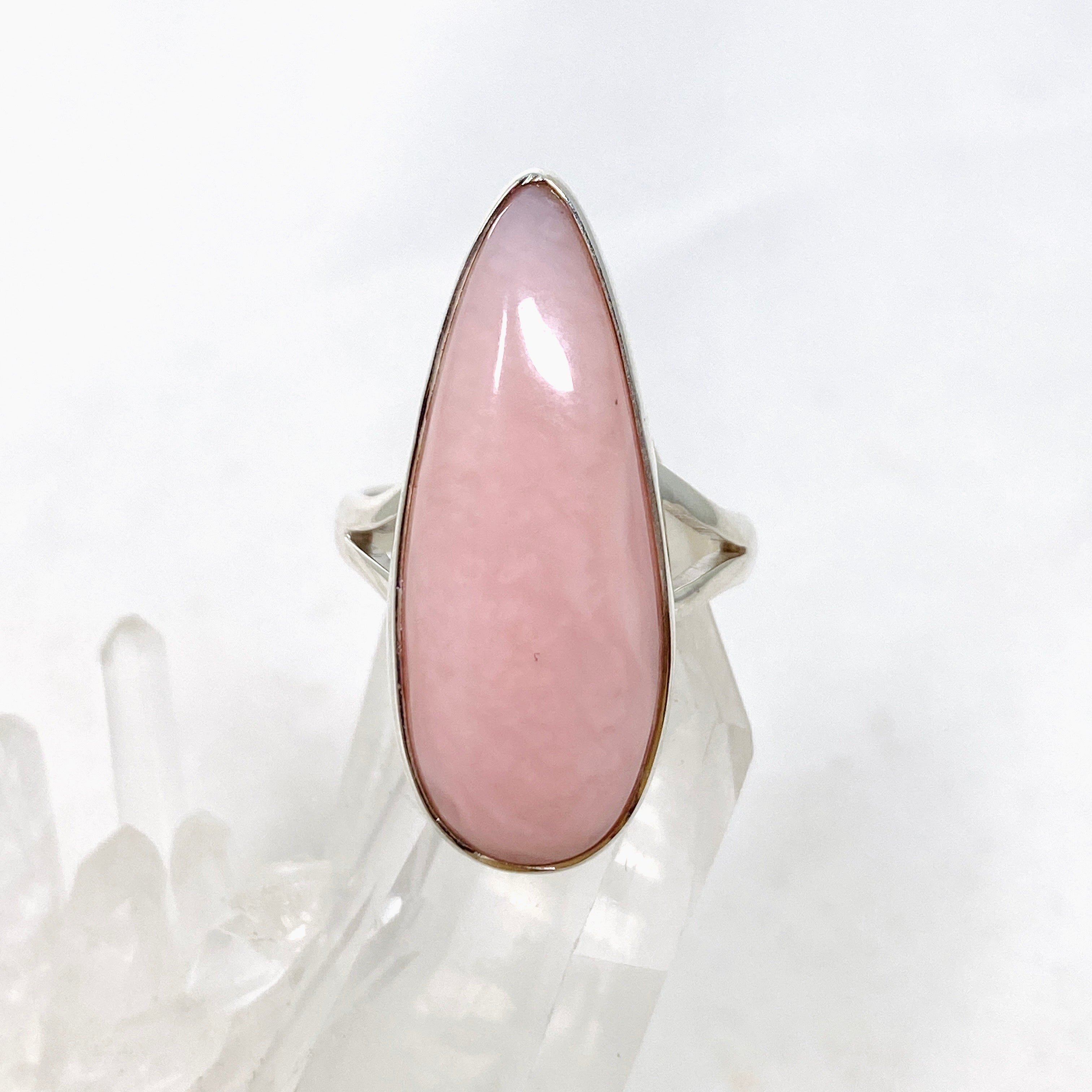 Pink Opal Teardrop Cabochon Split Band Ring - Size 8 KRGJ3308 - Elegant Boho Jewelry for Women, Perfect for Weddings, Parties & Everyday Wear