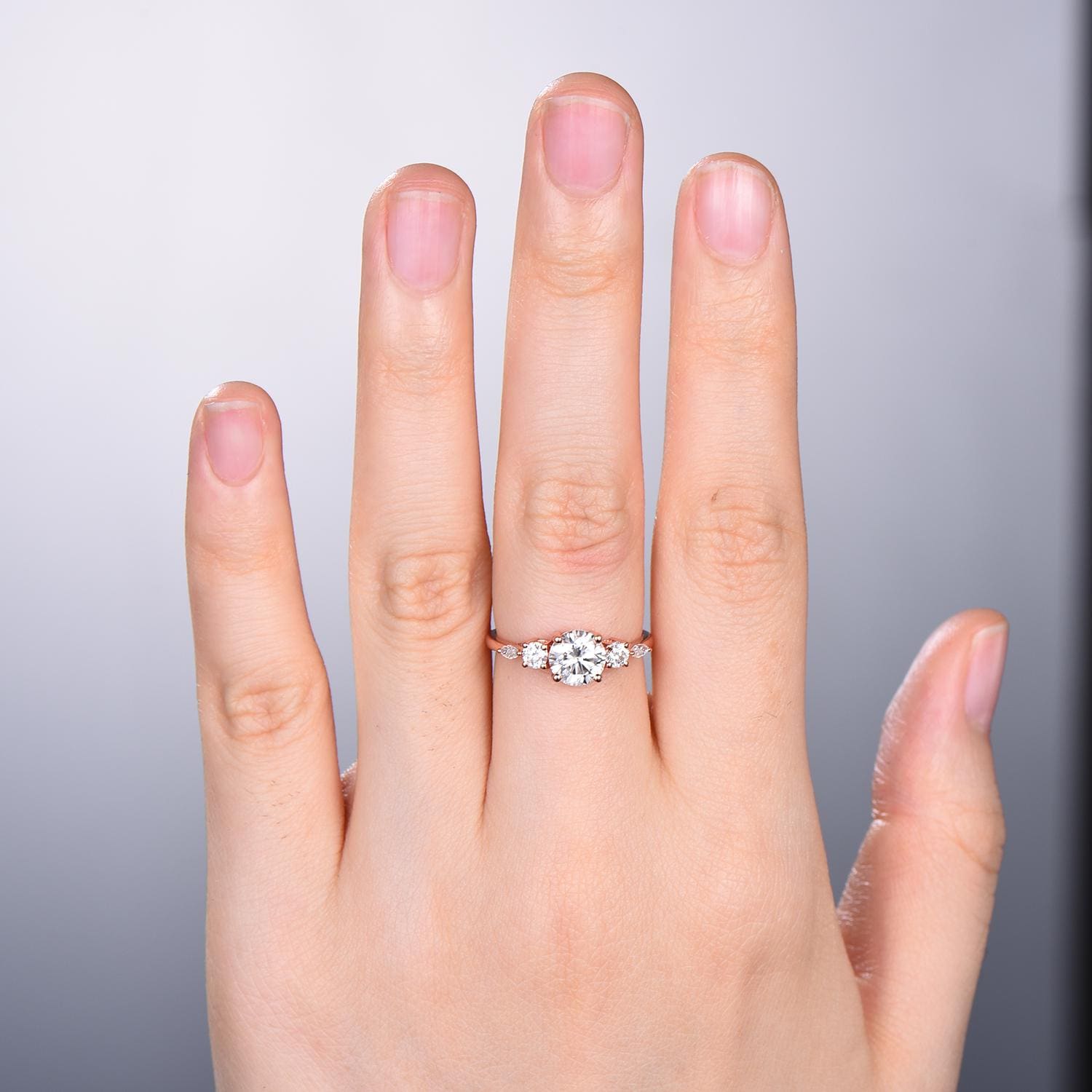 IGI Certified Lab Grown Diamond Engagement Ring - 1.5ct Round Cut D Color VVS2 Clarity with Side Round & Marquise Diamonds in 14K Rose Gold | Perfect Proposal Gift for Anniversary, Wedding & Valentine's Day