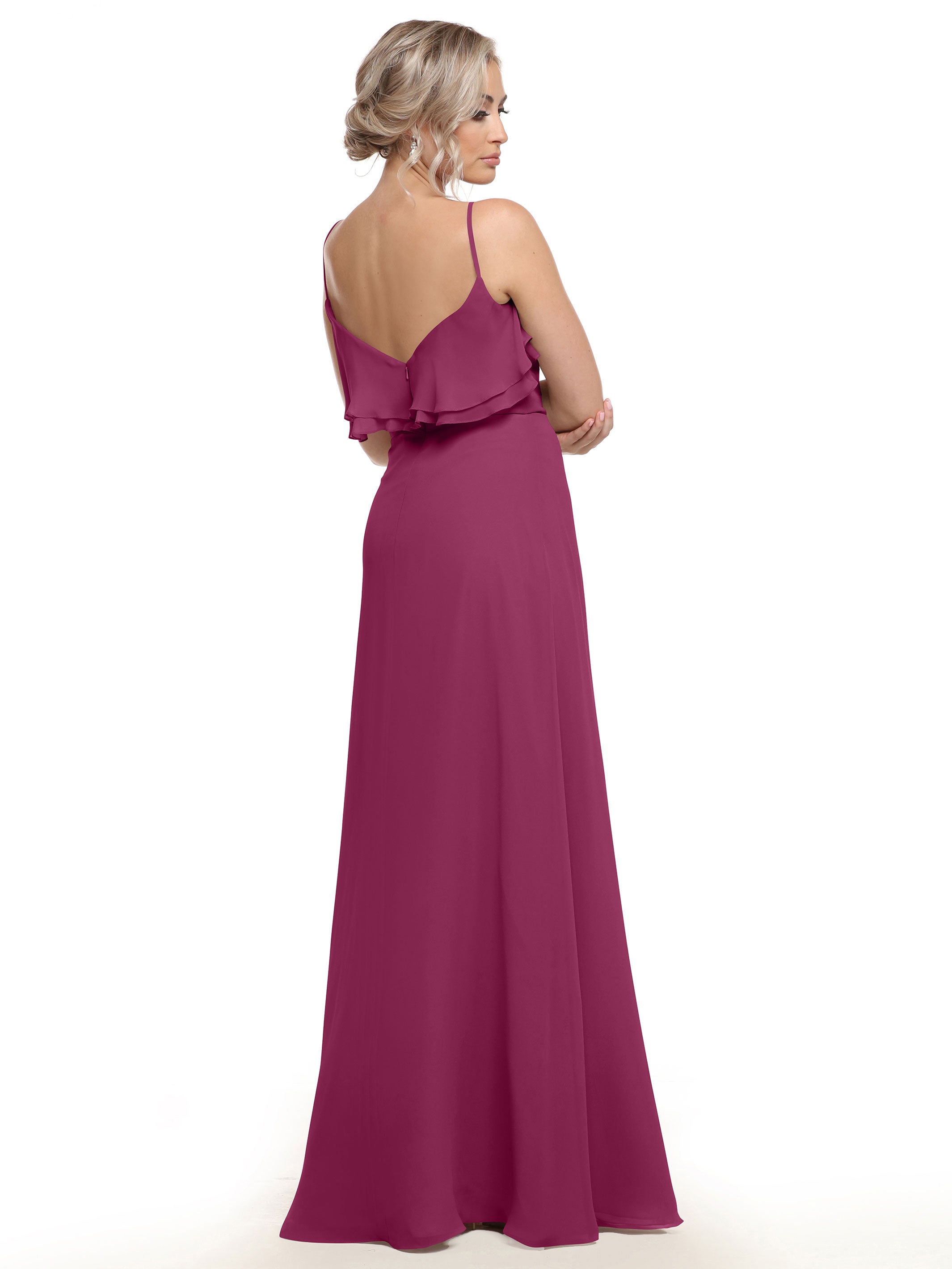 Elegant 80146 Sheath Chiffon Bridesmaid Dress with Ruffled Neckline - Perfect for Weddings, Formal Events & Special Occasions