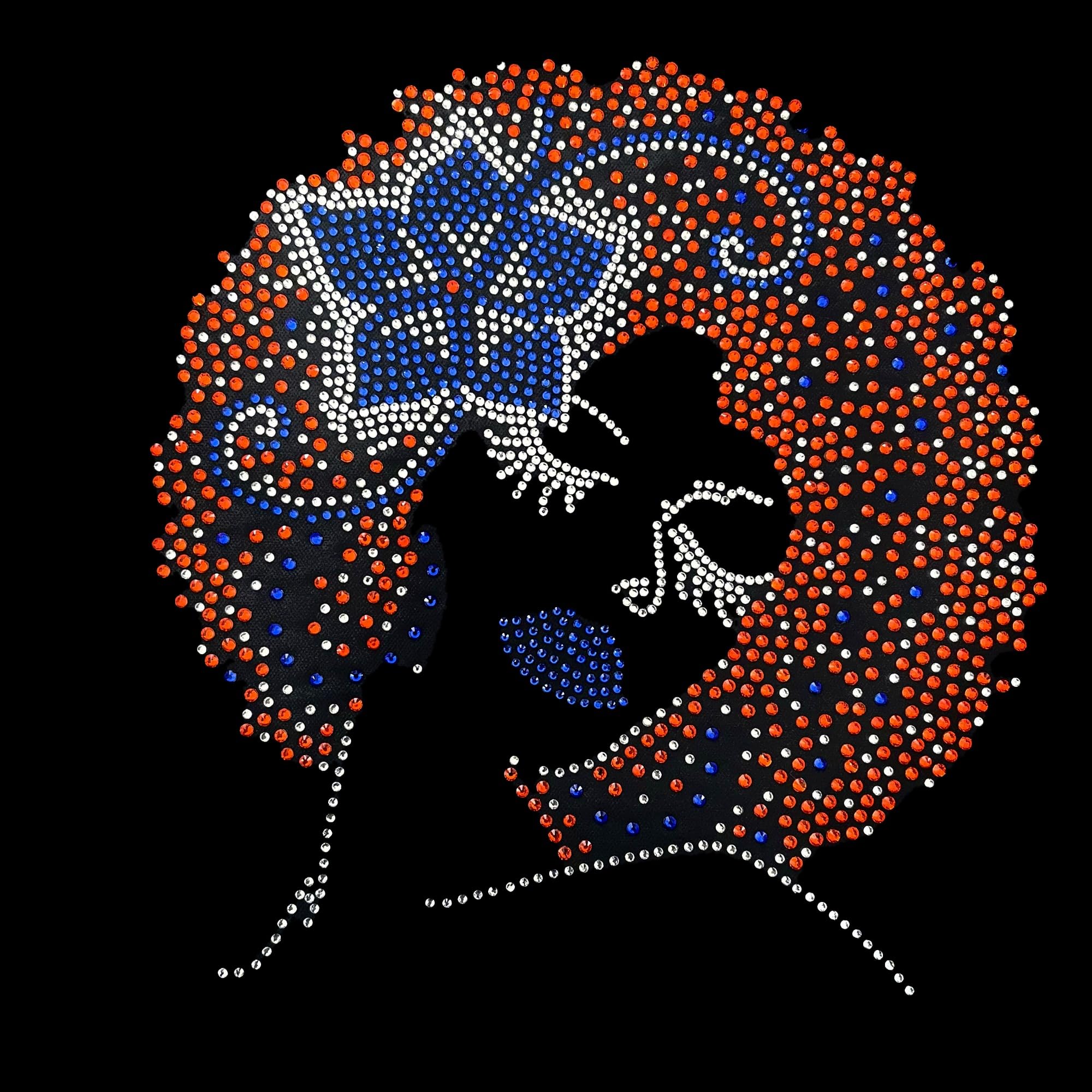 African American Woman Orange Hair Iron-on Rhinestone Design for T-Shirts, Hoodies & DIY Crafts | Perfect for Custom Apparel & Fashion Accessories