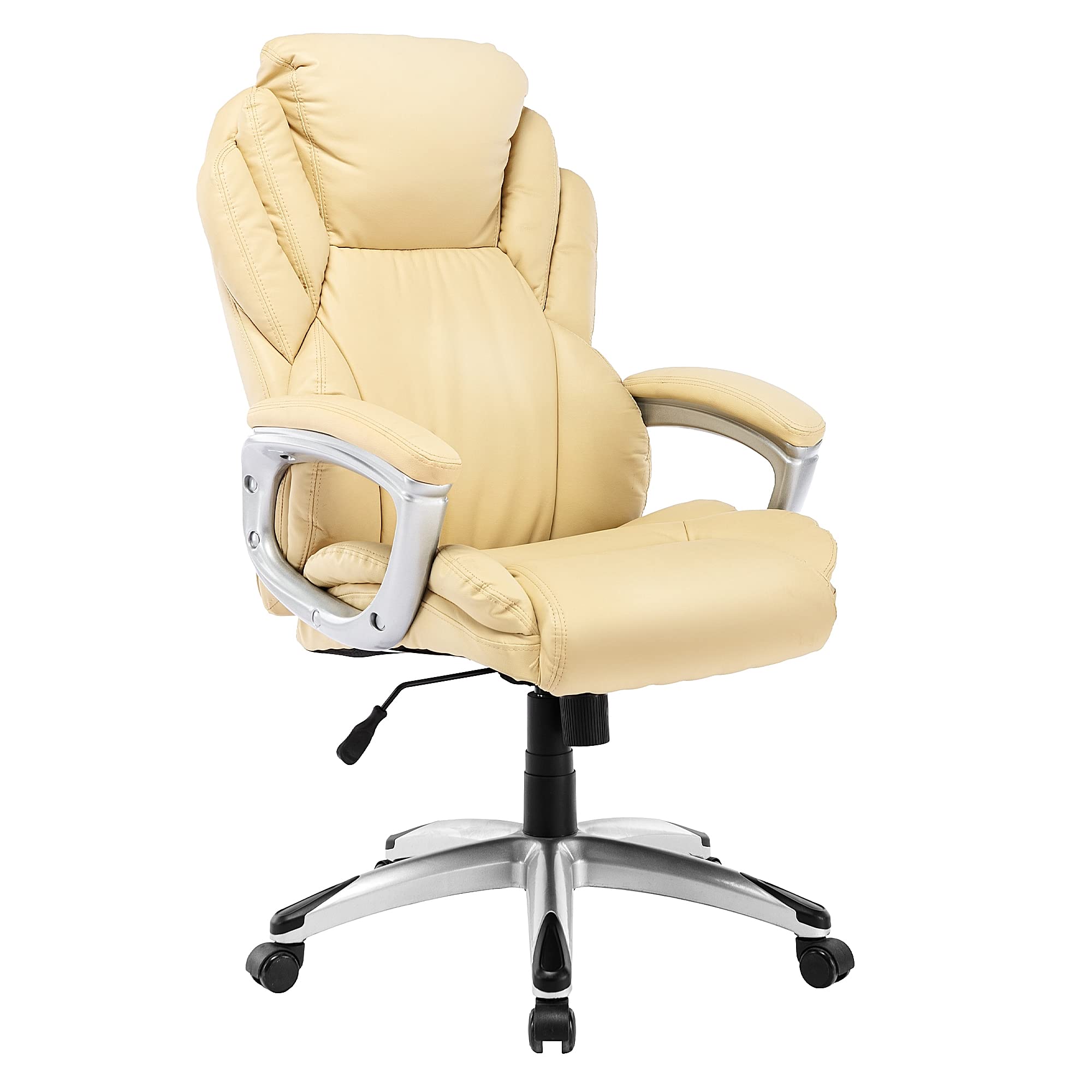 250lb High Back Ergonomic Office Chair - PU Leather Executive Swivel Computer Desk Chair with Thick Padding for Home & Office Work, Beige | Perfect for Long Hours of Comfortable Sitting & Productivity