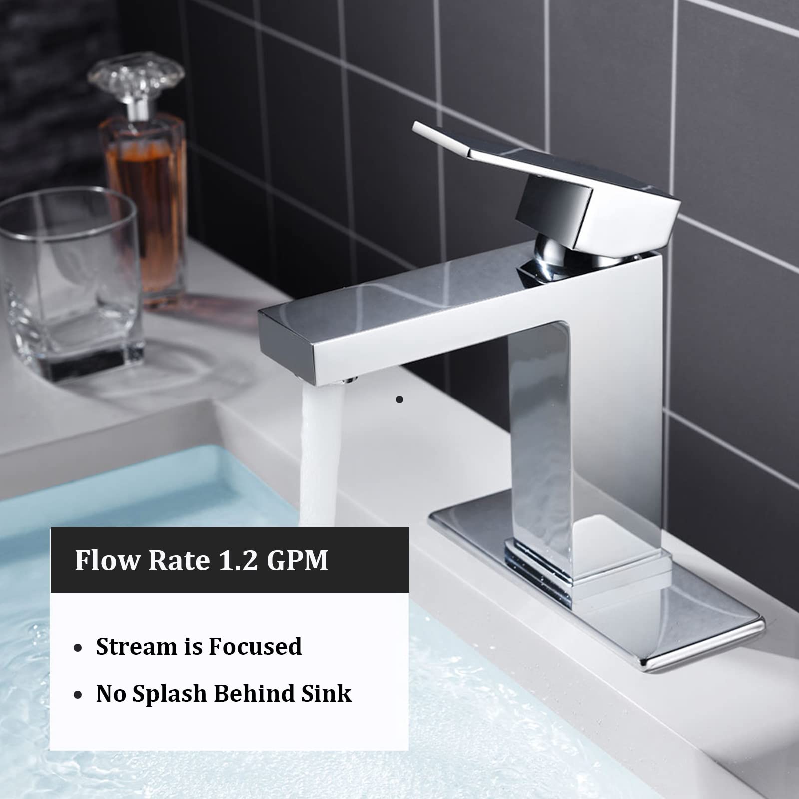 Chrome Bathroom Faucet - Single Hole Vanity Sink Faucet with Pop-Up Drain & Deck Plate - Modern Lava Odoro Design for Bathroom & Powder Room (Model BF307-C) - Perfect for Home Renovation & Guest Bathroom Upgrade