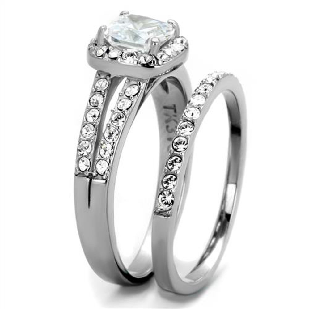 1.8ct Halo Princess Cut CZ Wedding Ring Set for Women - Size 5-10 - Perfect for Bridal & Anniversary Gifts