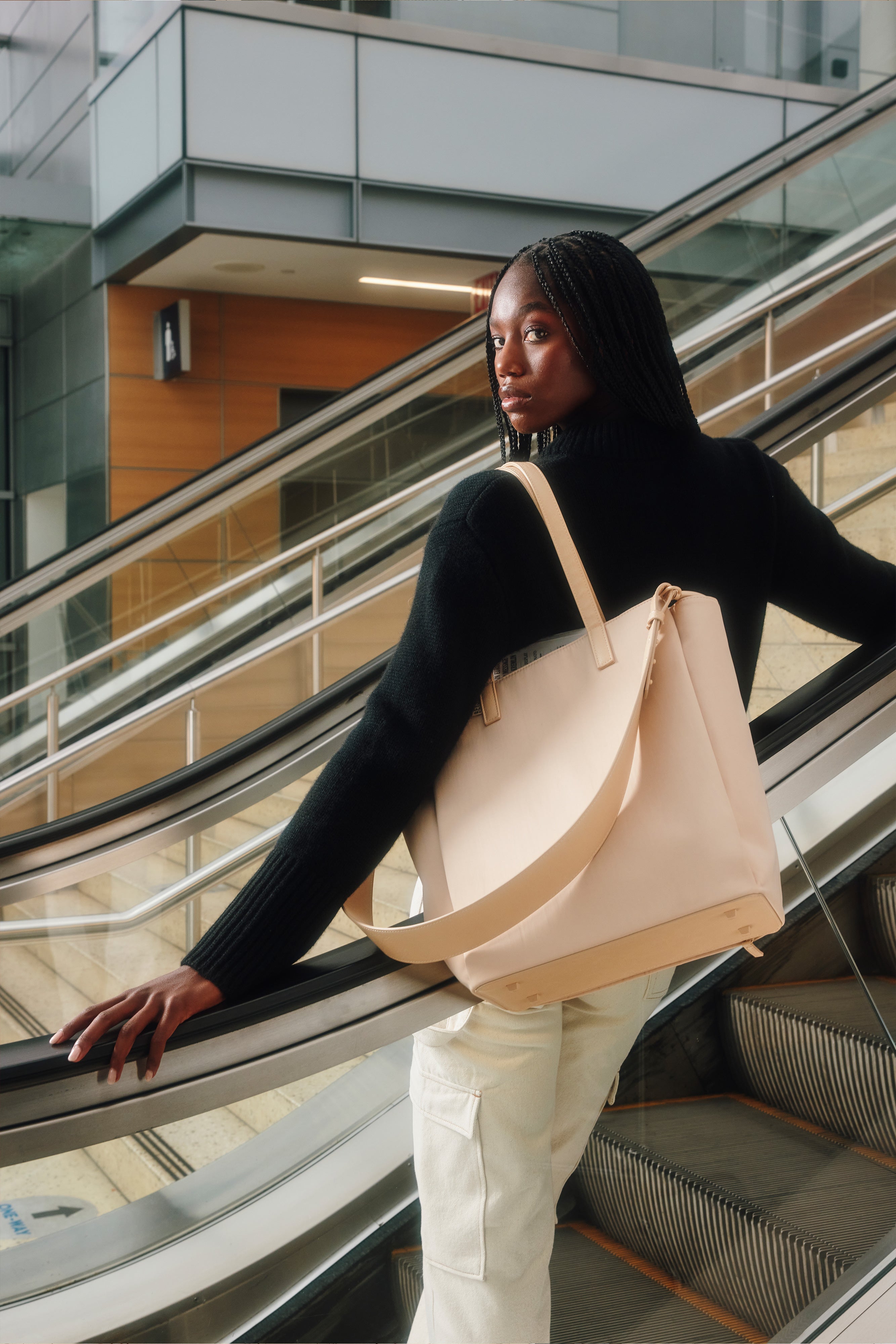 Stylish Beige Commuter Tote Bag for Women - Large Work Tote with Laptop Pocket - Perfect for Office, Travel & Everyday Use