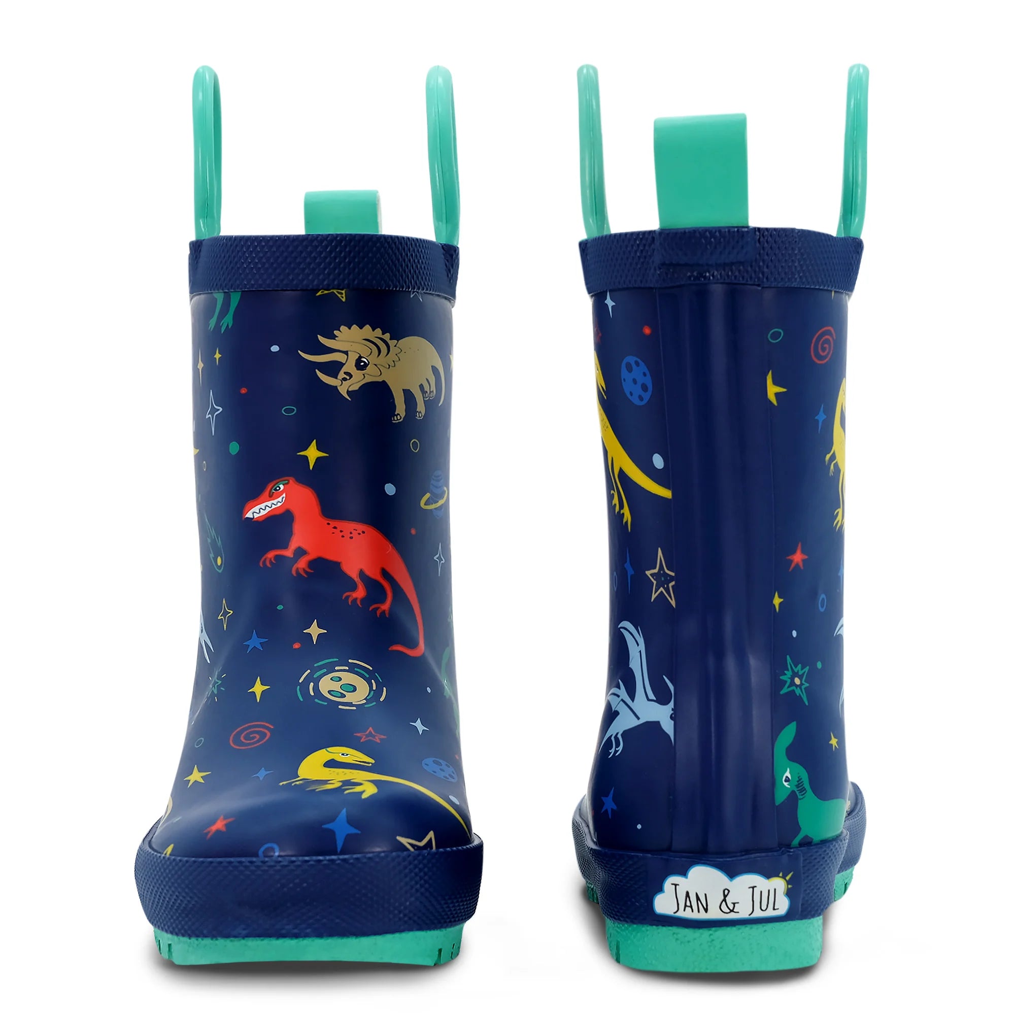 Jan & Jul Space Dino Kids Rain Boots - Waterproof Rubber Rain Shoes for Toddlers & Children - Perfect for Puddle Jumping, Outdoor Play & Rainy Day Adventures