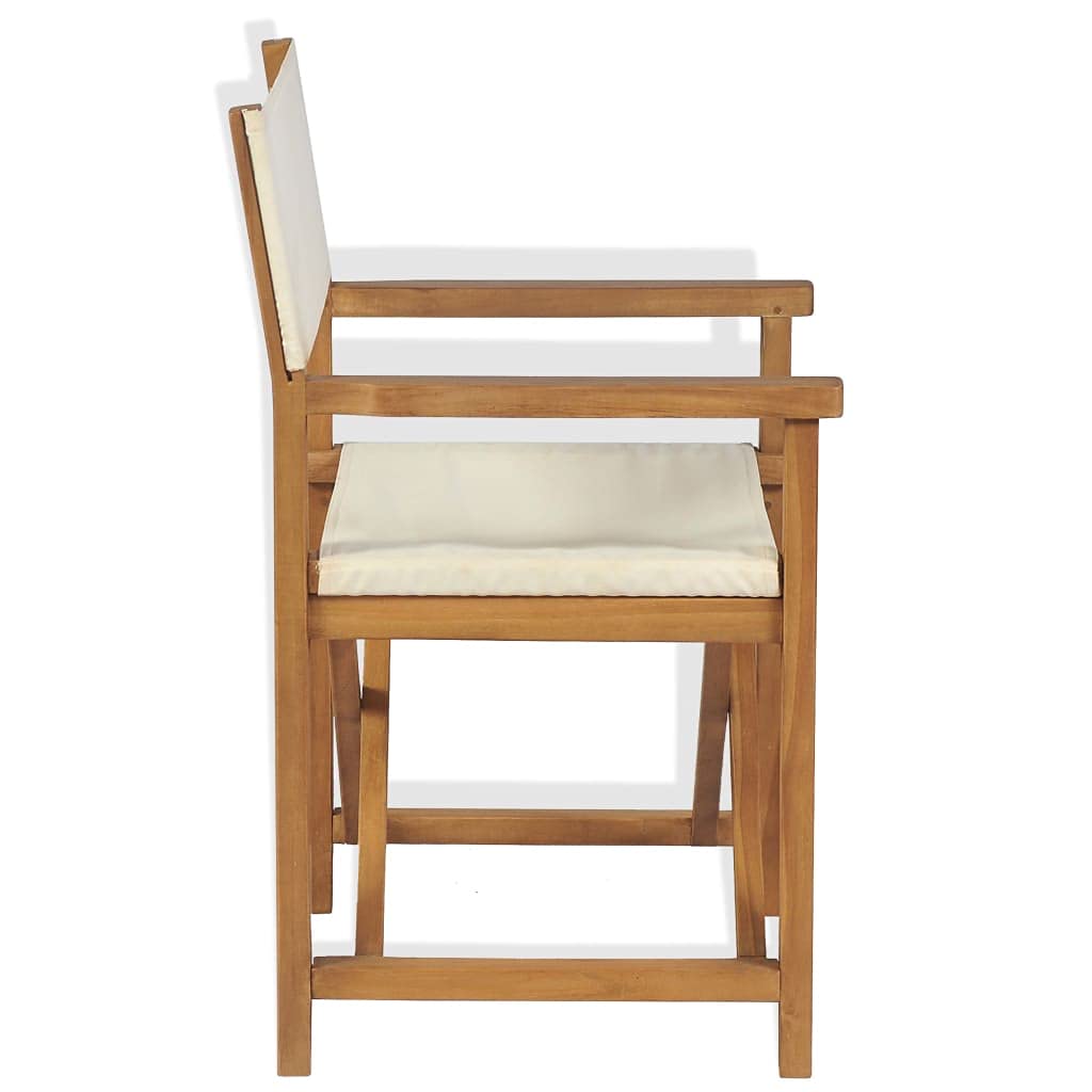 vidaXL Folding Director's Chair - Brown Cream Teak Wood Weather-Resistant Outdoor Furniture - Comfortable Seat & Backrest - Easy Storage & Assembly - Perfect for Garden, Patio, Camping and Beach Use