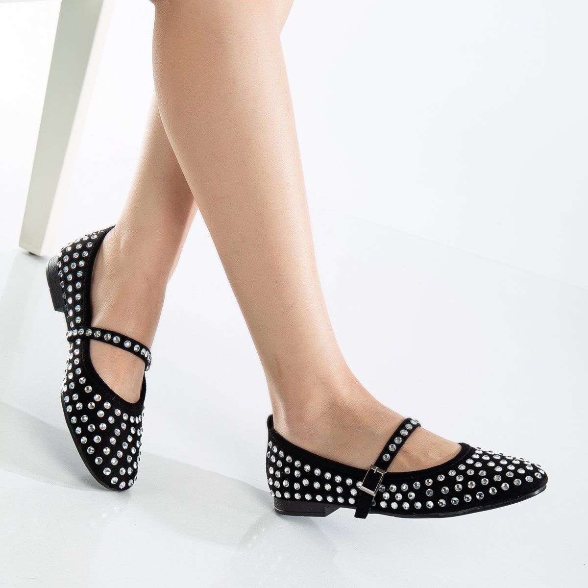 Emilie Studded Crystal Mary Jane Flats - Elegant Women's Dress Shoes for Weddings, Parties & Formal Events
