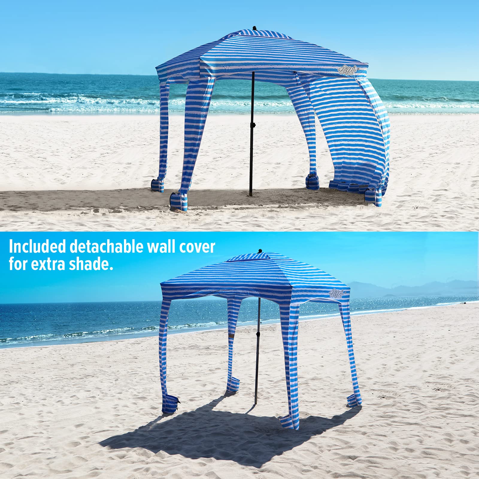 Qipi Beach Cabana - 6' x 6' Portable Sun Shelter with UPF 50+ UV Protection, Waterproof Canopy & Side Wall - Easy Setup Beach Tent for Family, Kids & Friends - Perfect for Beach Days, Picnics, Camping & Outdoor Adventures