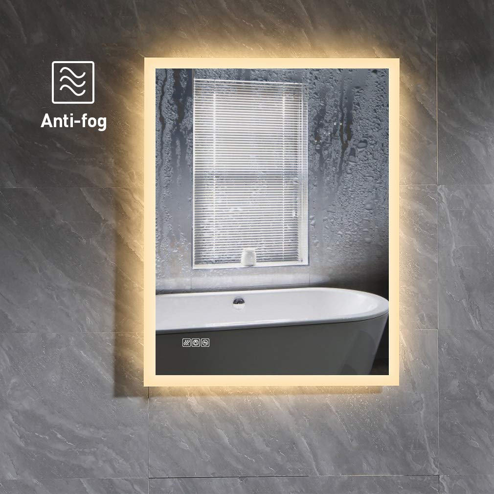 Wall-Mounted LED Bathroom Mirror with Anti-Fog & Smart Touch Control - Adjustable Brightness, Horizontal/Vertical Mount for Vanity Makeup & Shaving - Perfect for Modern Bathrooms, Dressing Rooms & Home Decor