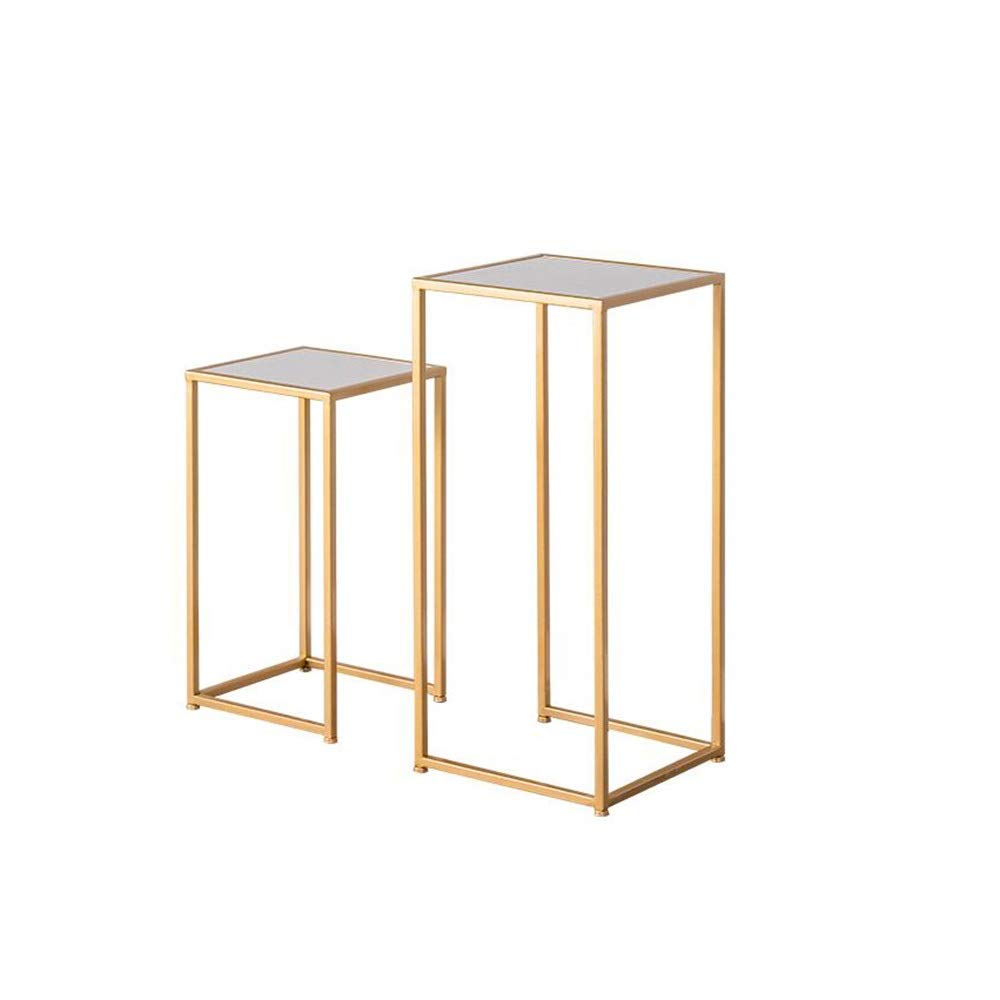Nordic Marble End Table Set of 2 - Square Storage Side Tables with Nesting Design, Gold Finish | Perfect for Living Room, Bedroom & Office Decor