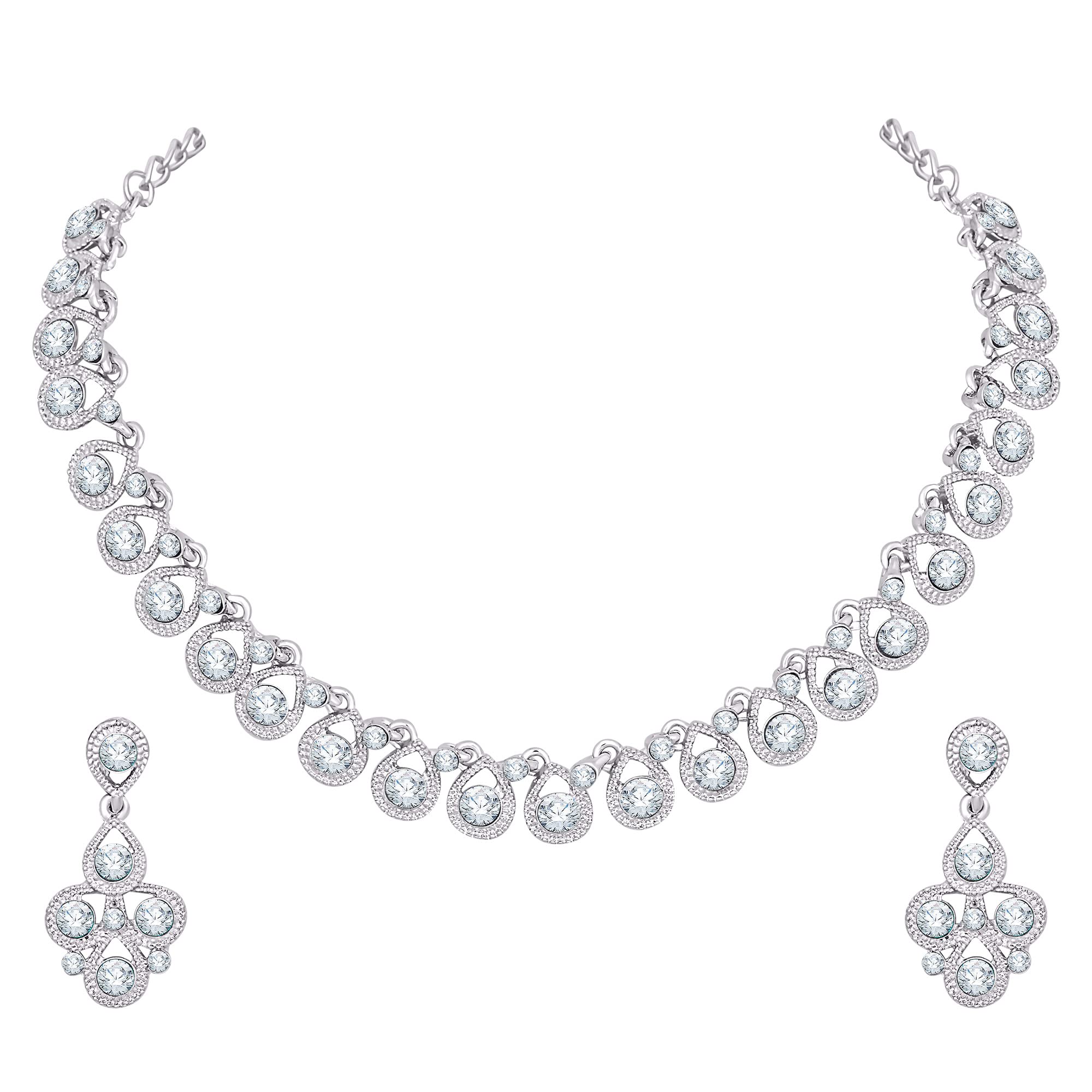 Atasi International Diamond & Gemstone Necklace and Earrings Set for Women | Elegant Jewelry for Parties, Weddings & Festive Events | Fashion Accessories for Evening Gala, Bridal Shower & Anniversary Celebrations