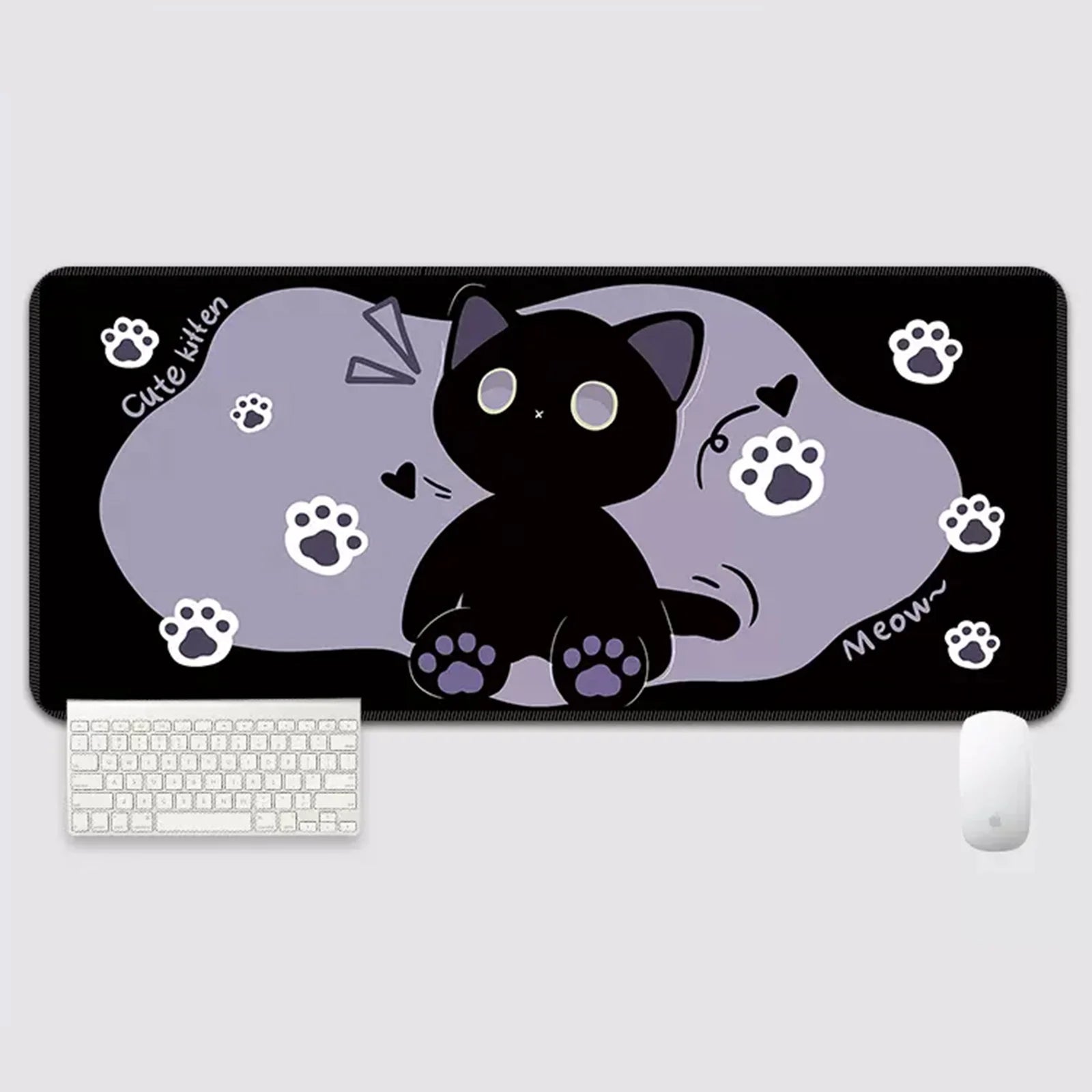 YUZNII Oversized Cartoon Kitten Mouse Pad - Non-Slip Gaming Desk Mat with Cute Cat Design, Large Extended Mousepad for Computer, Laptop, Office & Home Workspace (35.4x15.7 Inches) - Perfect for Work, Gaming & Study