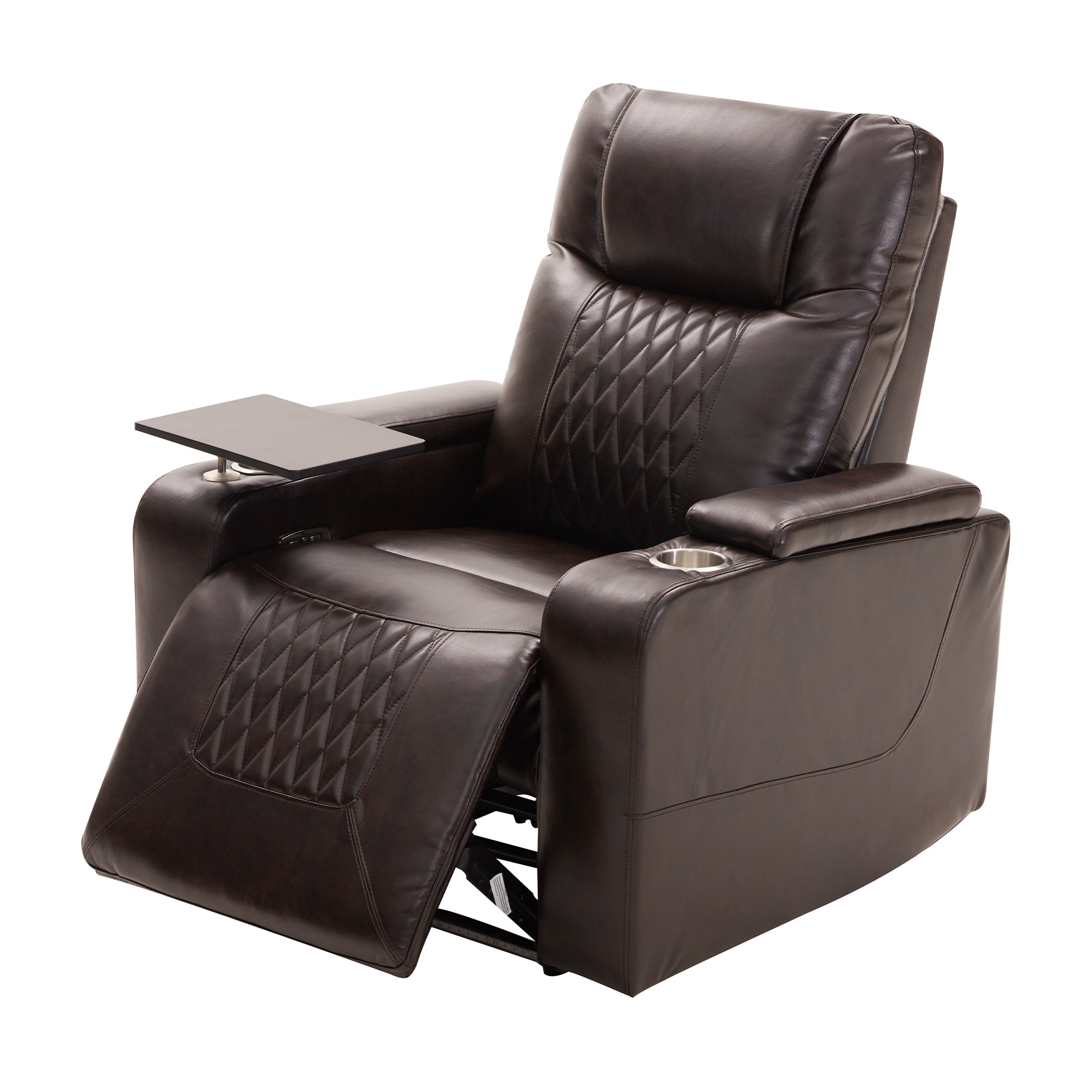 Electric Power Lift Recliner Chair with USB Charging Port, Hidden Arm Storage & 360° Swivel Tray - Brown Leather Massage Chair for Living Room, Home Theater & Elderly Care