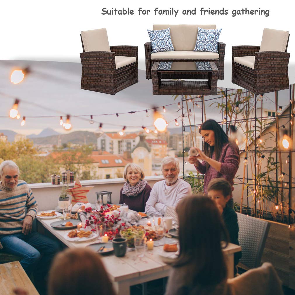 4-Piece Outdoor Patio Furniture Set - Rattan Wicker Sectional Sofa Conversation Set with Coffee Table for Backyard, Porch, Poolside, Balcony & Garden (Brown) - Perfect for Relaxing, Entertaining & Outdoor Gatherings